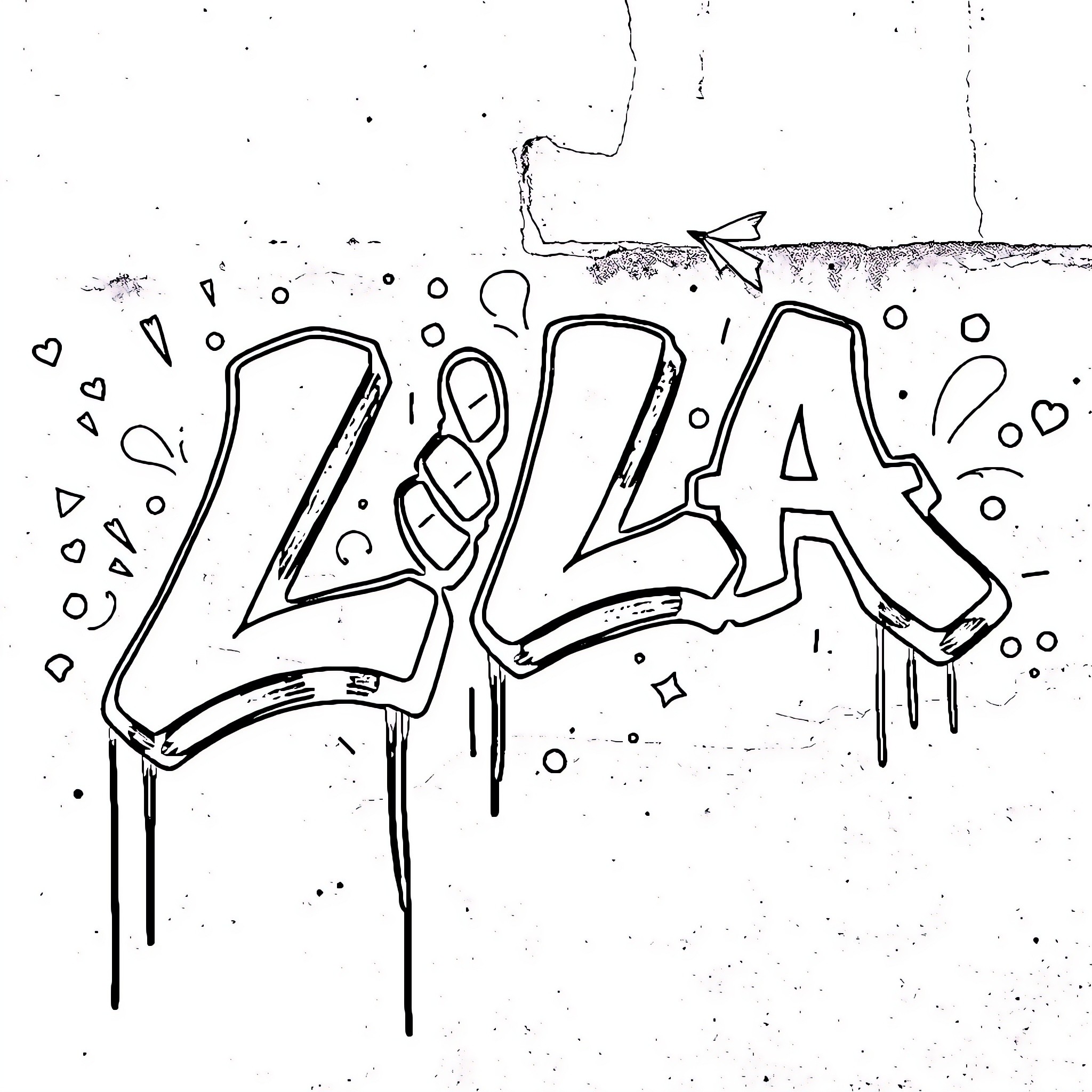 Lila's Graffiti Art Coloring Page (free black-and-white line drawing printable PDF for all, from beginners to advanced learners, including children, teens, adults, and seniors)