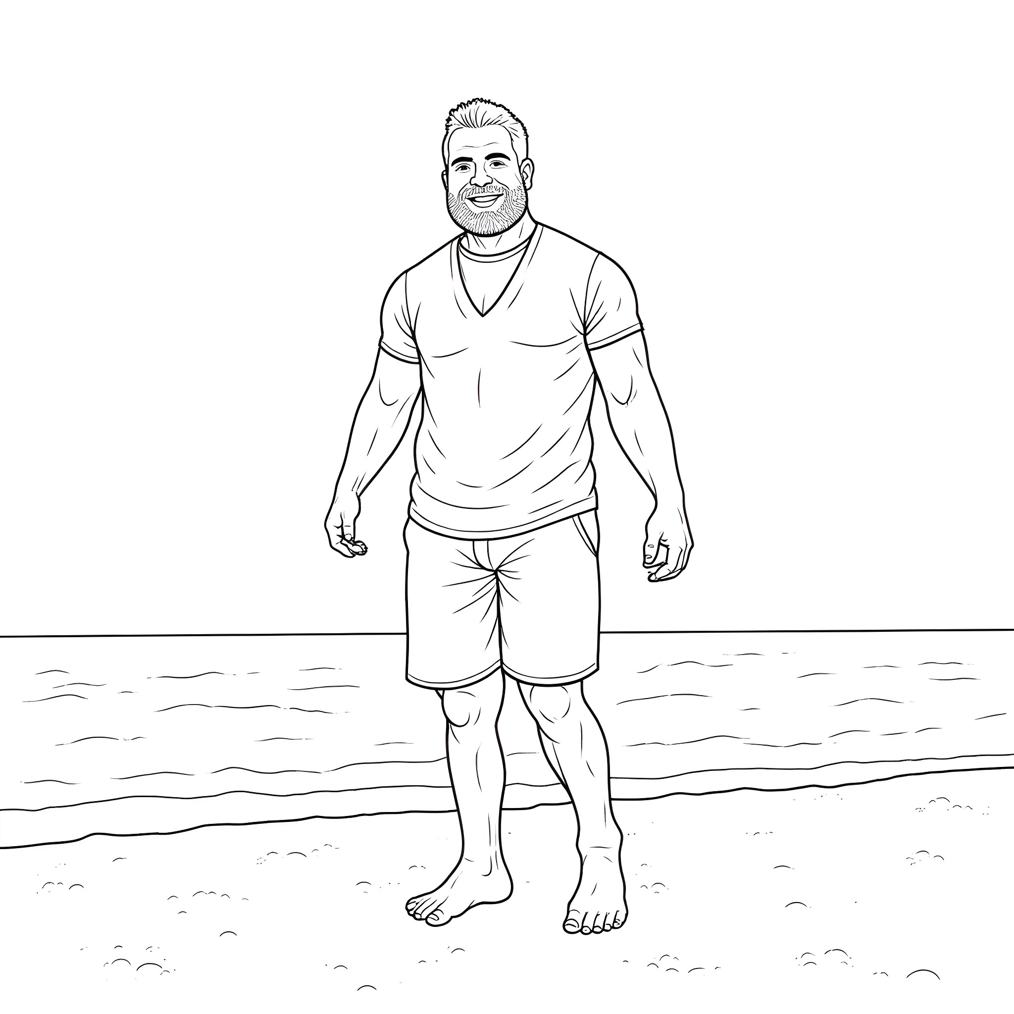 Josh Gates adventuring on the beach Coloring Page (free black-and-white line drawing printable PDF for all, from beginners to advanced learners, including children, teens, adults, and seniors)