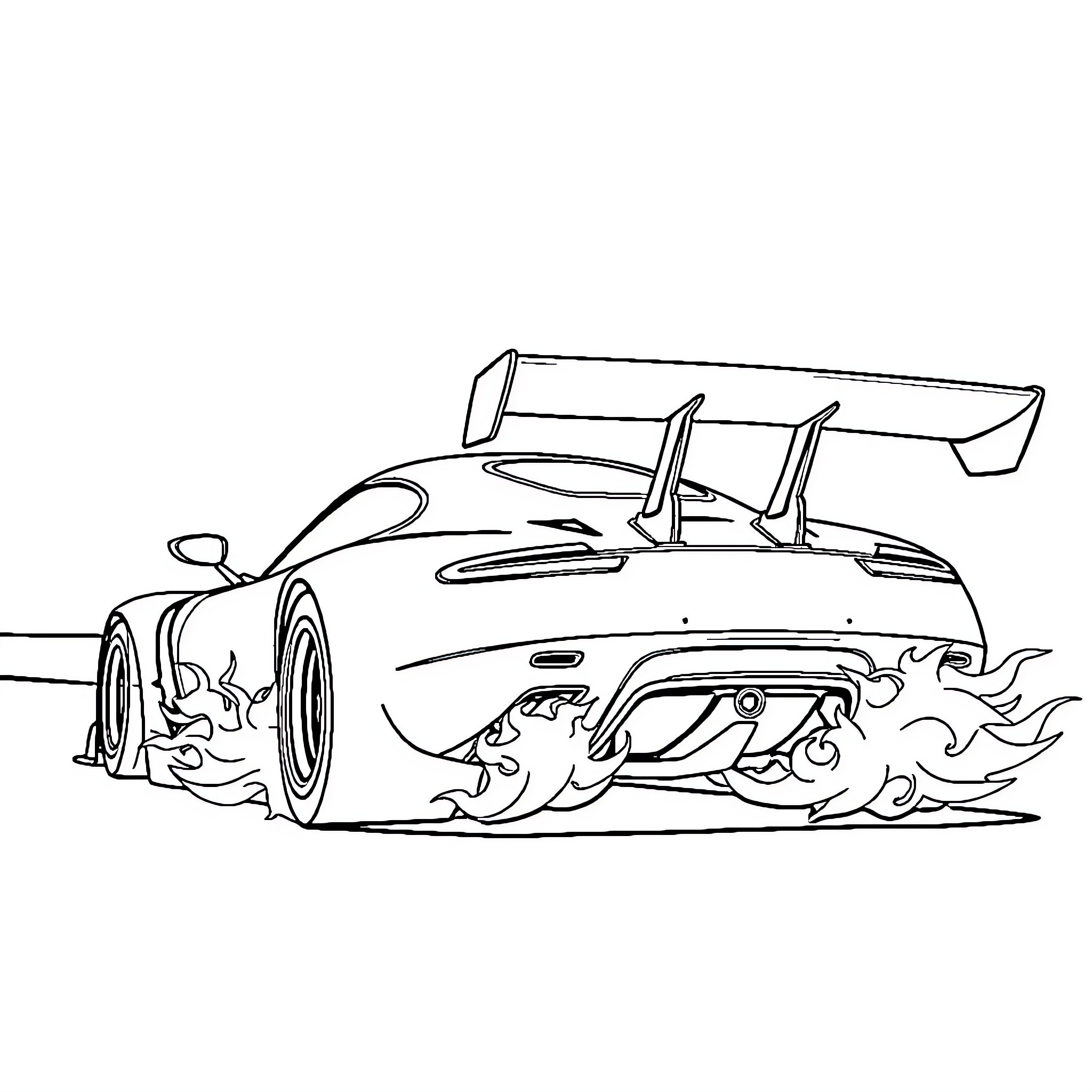 Voiture racing with dynamic motion Coloring Page (free black-and-white line drawing printable PDF for all, from beginners to advanced learners, including children, teens, adults, and seniors)