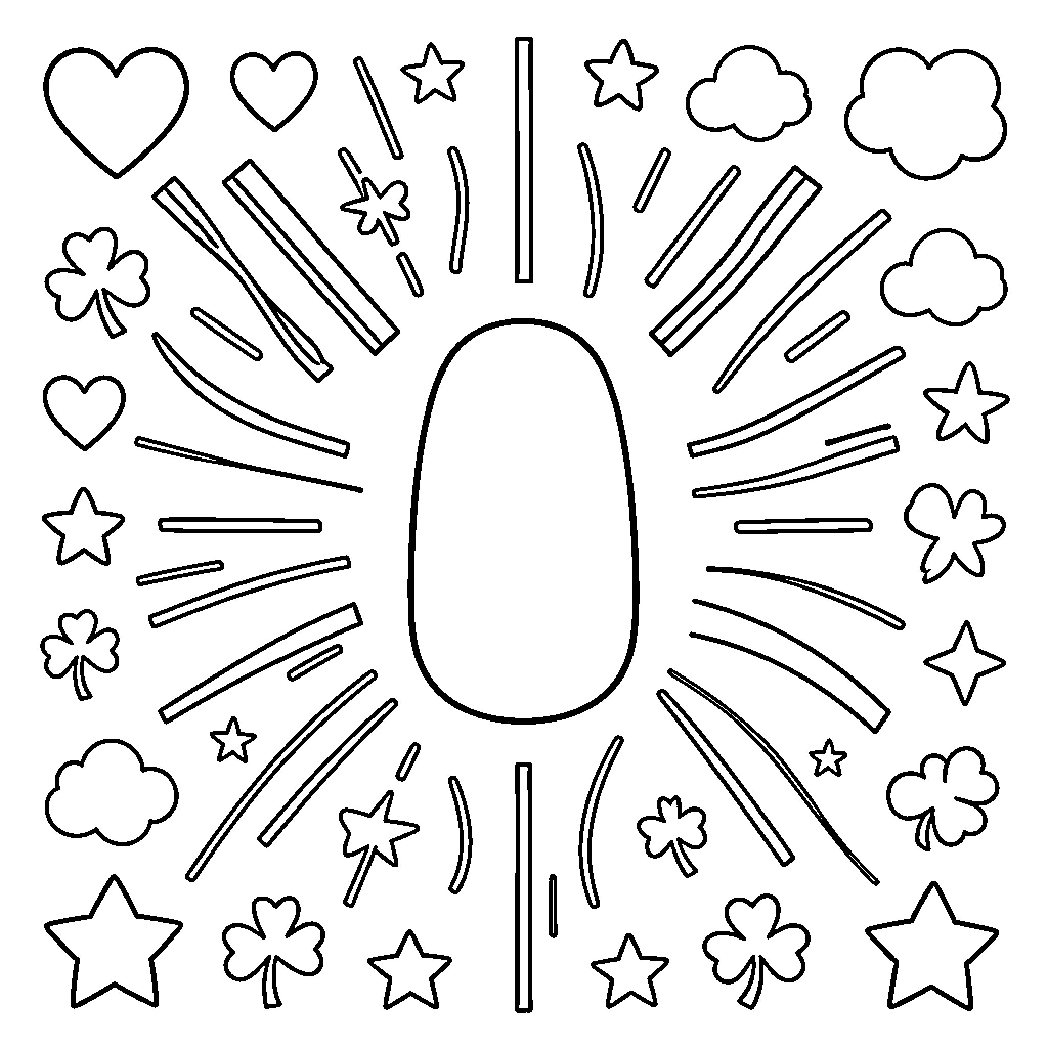 Nail Designs with Stars and Clovers Coloring Page (free black-and-white line drawing printable PDF for all, from beginners to advanced learners, including children, teens, adults, and seniors)