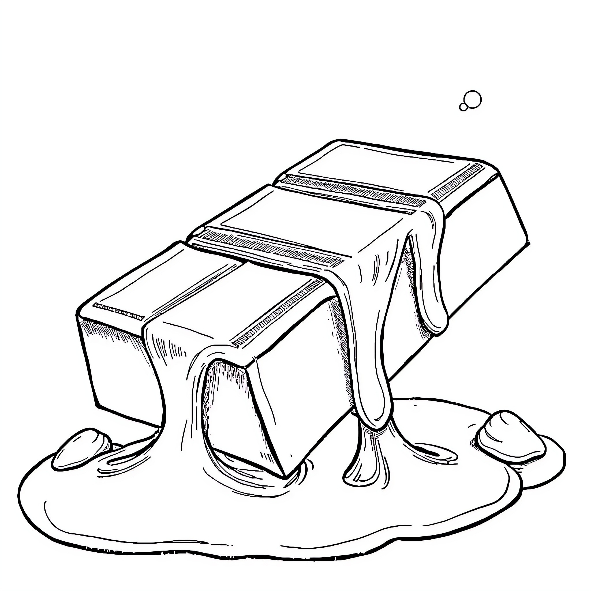 Chocolate bar melting on surface Coloring Page (free black-and-white line drawing printable PDF for all, from beginners to advanced learners, including children, teens, adults, and seniors)