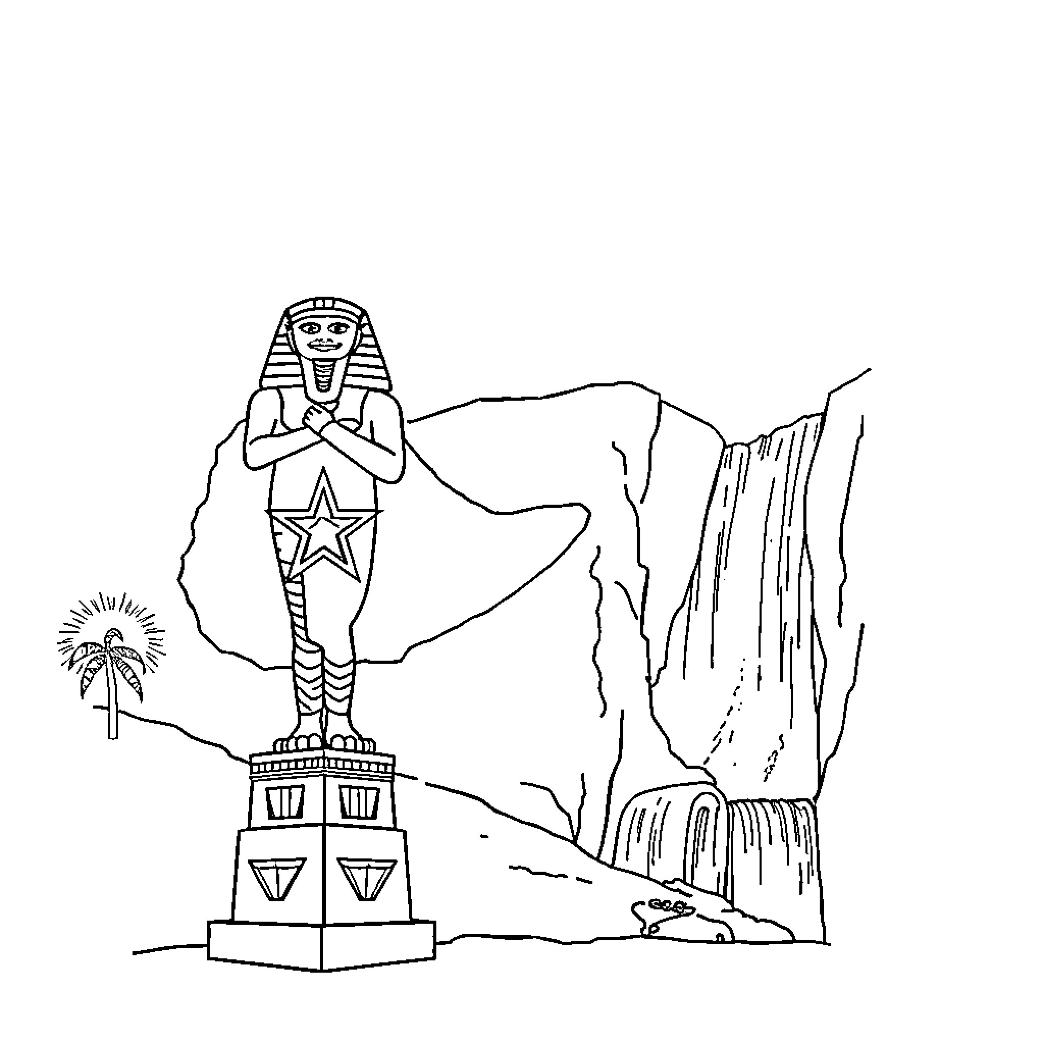 Axum Statue in Serene Ancient Landscape Coloring Page (free black-and-white line drawing printable PDF for all, from beginners to advanced learners, including children, teens, adults, and seniors)