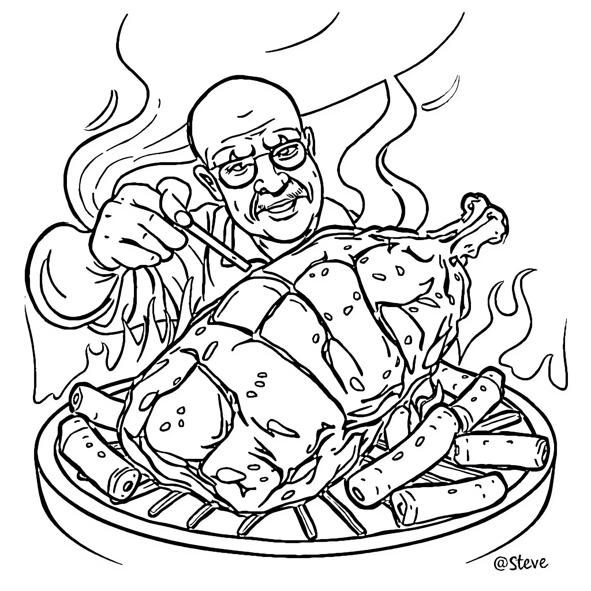 Chicken enjoying a hearty meal Coloring Page (free black-and-white line drawing printable PDF for all, from beginners to advanced learners, including children, teens, adults, and seniors)