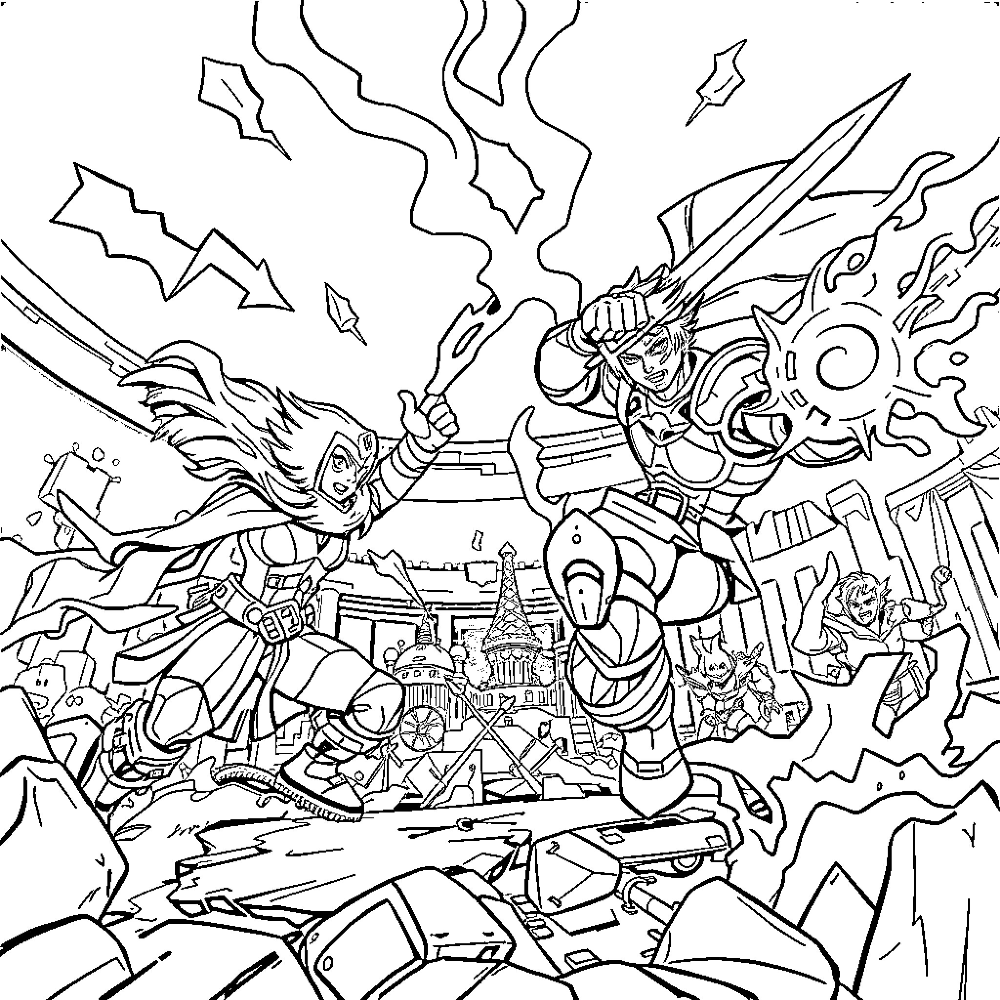 Mobile Legend: Warriors in Epic Battle Coloring Page (free black-and-white line drawing printable PDF for all, from beginners to advanced learners, including children, teens, adults, and seniors)