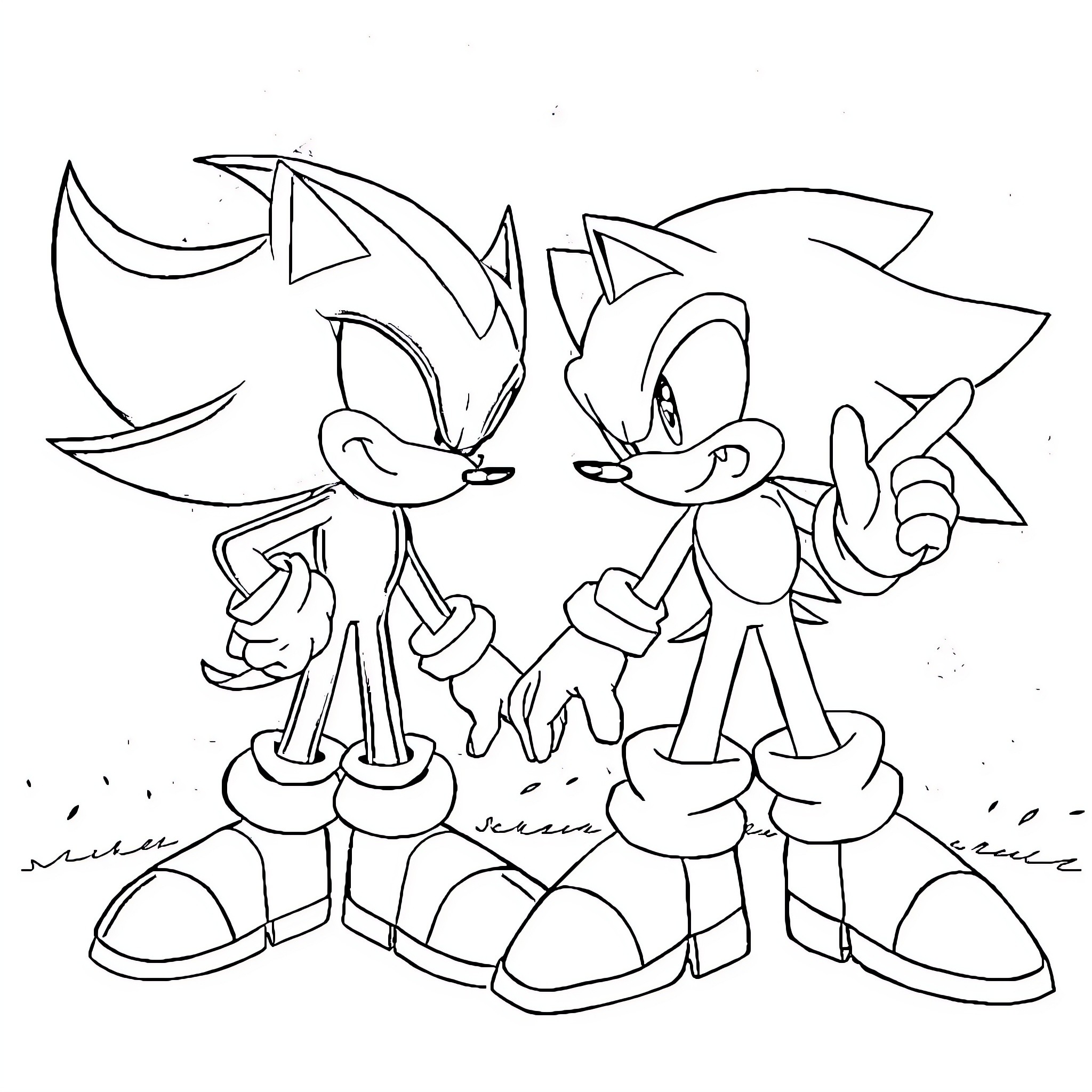Shadow heroic duo in action Coloring Page (free black-and-white line drawing printable PDF for all, from beginners to advanced learners, including children, teens, adults, and seniors)