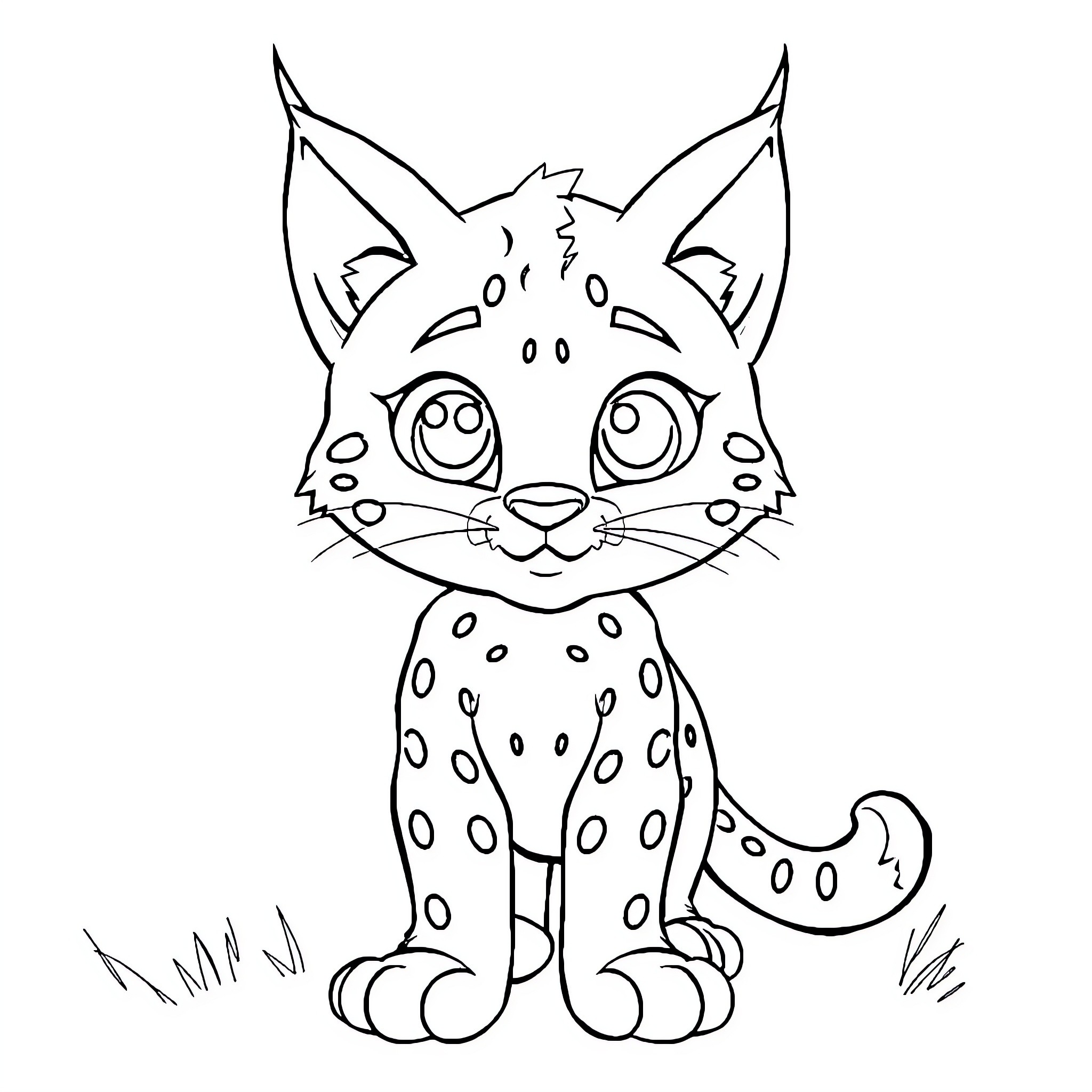Lynx playing with spotted pattern Coloring Page (free black-and-white line drawing printable PDF for all, from beginners to advanced learners, including children, teens, adults, and seniors)