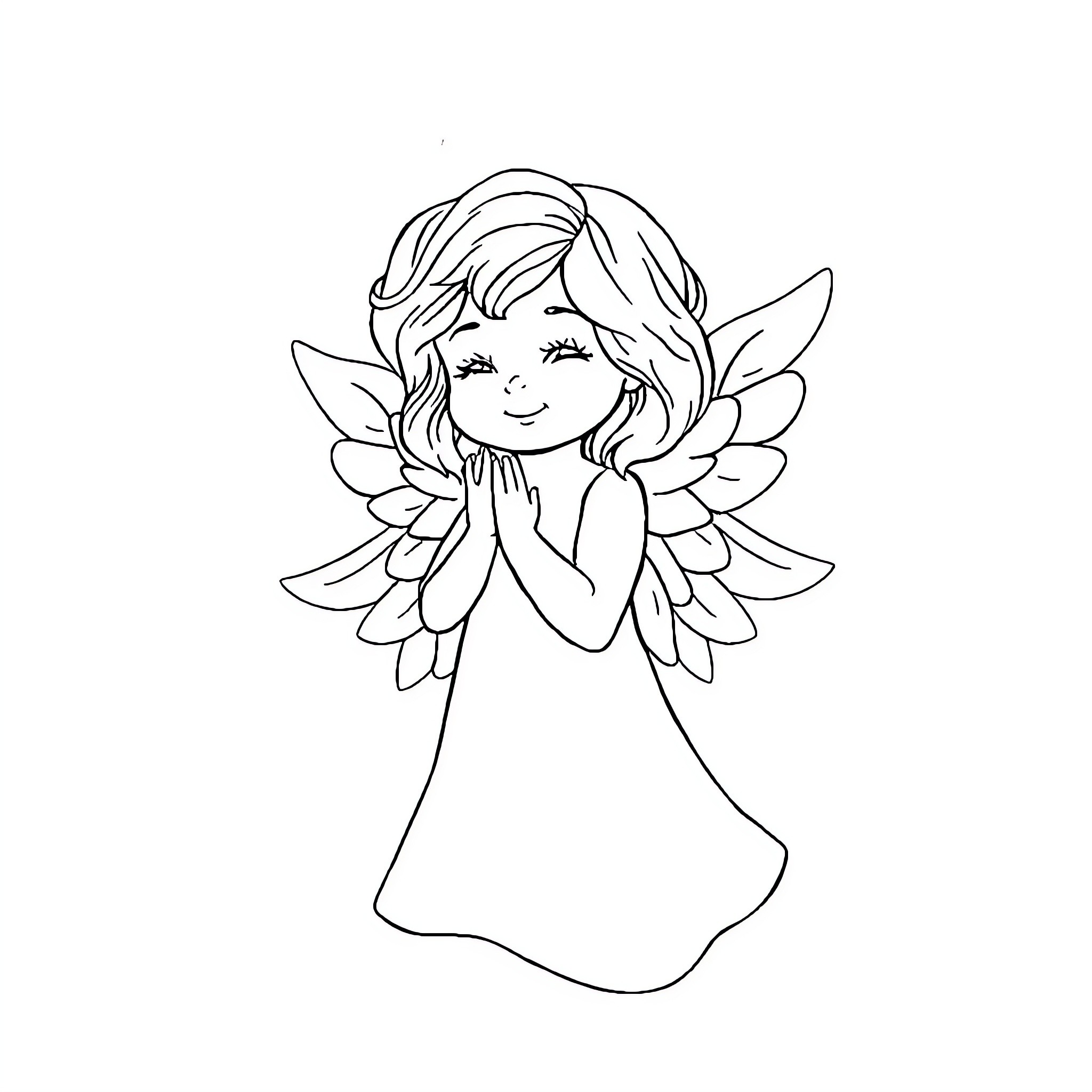 Angel dreaming peacefully with wings Coloring Page (free black-and-white line drawing printable PDF for all, from beginners to advanced learners, including children, teens, adults, and seniors)