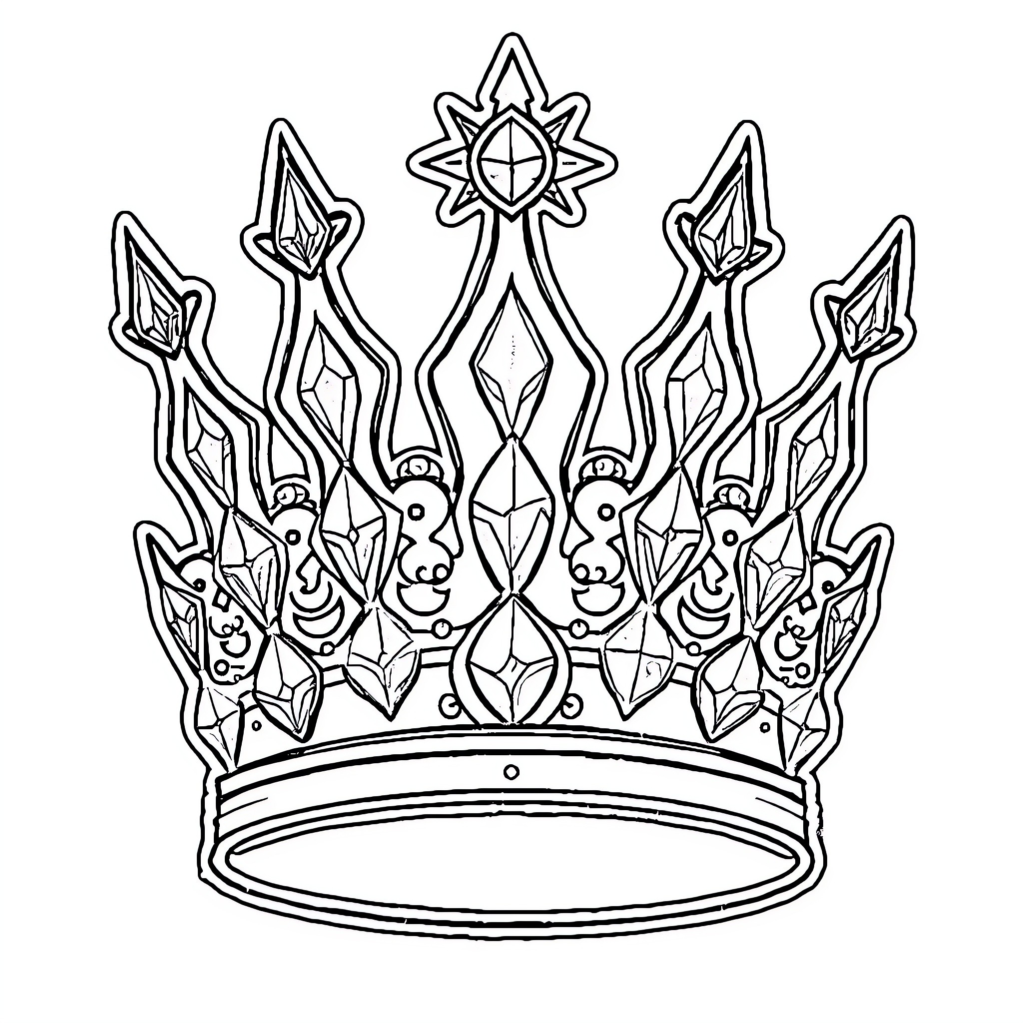 Crown with intricate geometric design Coloring Page (free black-and-white line drawing printable PDF for all, from beginners to advanced learners, including children, teens, adults, and seniors)