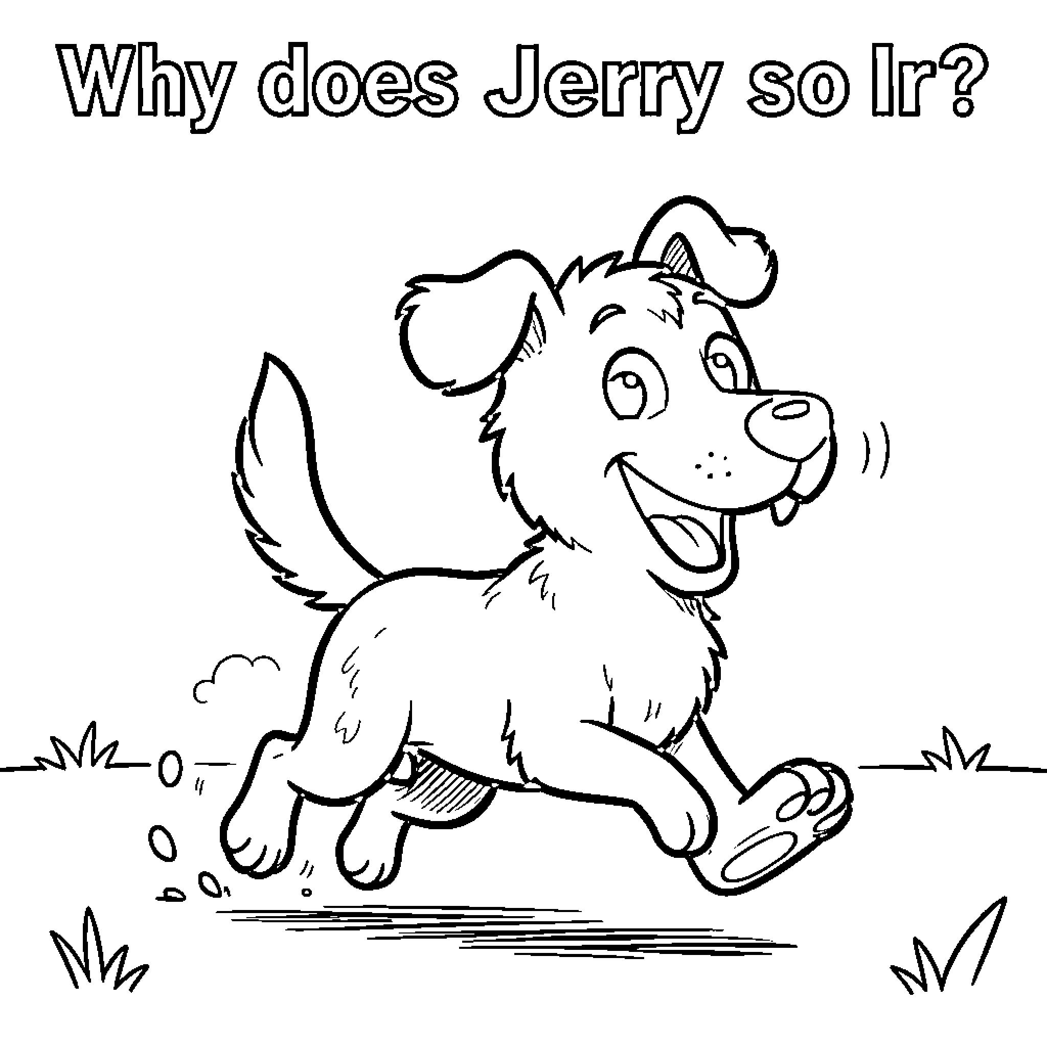 Jerry running happily in the field Coloring Page (free black-and-white line drawing printable PDF for all, from beginners to advanced learners, including children, teens, adults, and seniors)