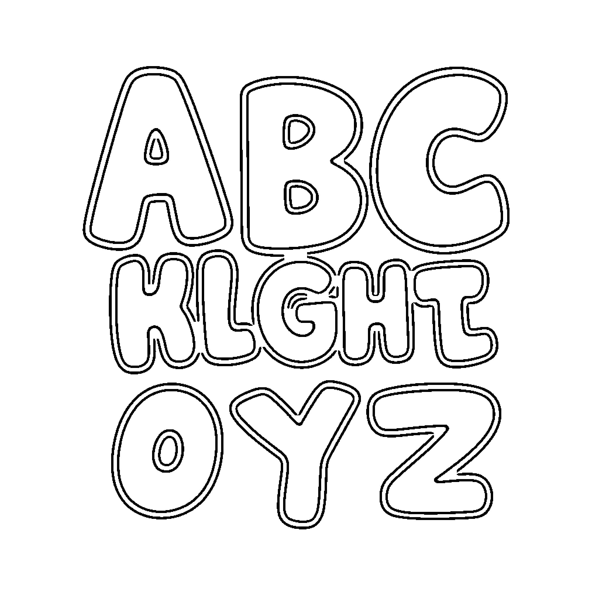 ABC Letters in Stylized Outline Coloring Page (free black-and-white line drawing printable PDF for all, from beginners to advanced learners, including children, teens, adults, and seniors)