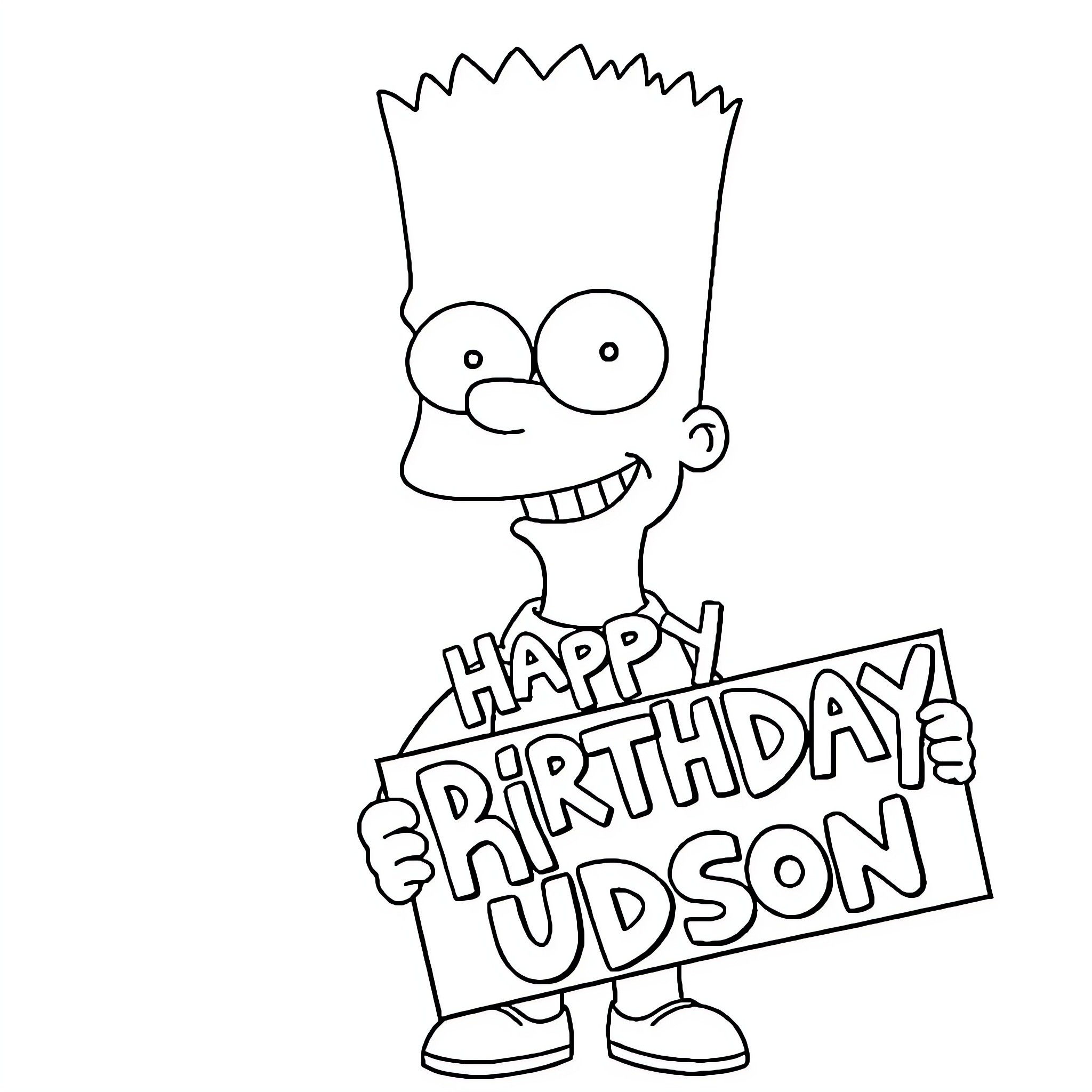 Bart Simpson celebrates happy birthday Coloring Page (free black-and-white line drawing printable PDF for all, from beginners to advanced learners, including children, teens, adults, and seniors)