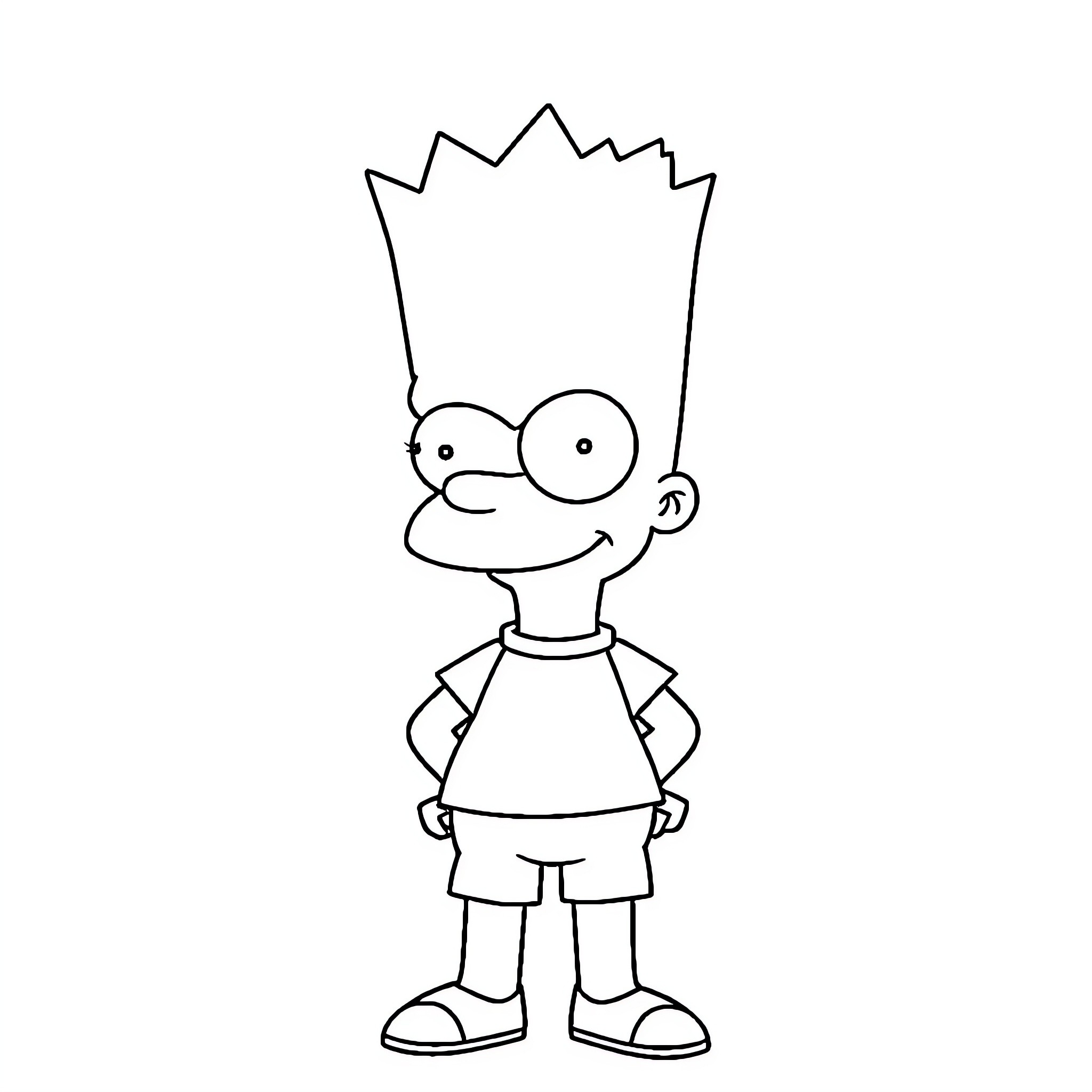 Bart Simpson's playful expression and iconic hairstyle Coloring Page (free black-and-white line drawing printable PDF for all, from beginners to advanced learners, including children, teens, adults, and seniors)
