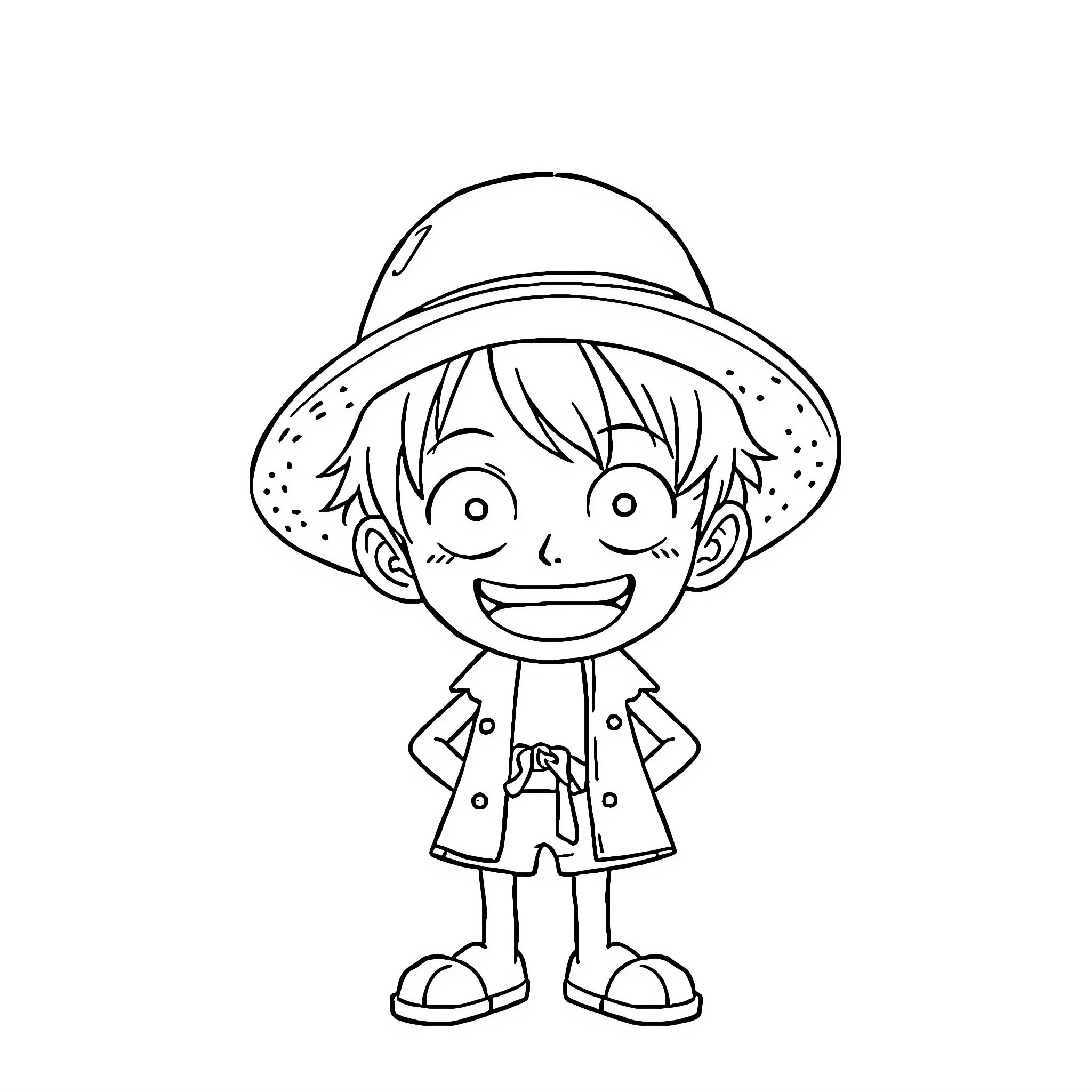 One Piece Character in Adventurous Outfit Coloring Page (free black-and-white line drawing printable PDF for all, from beginners to advanced learners, including children, teens, adults, and seniors)