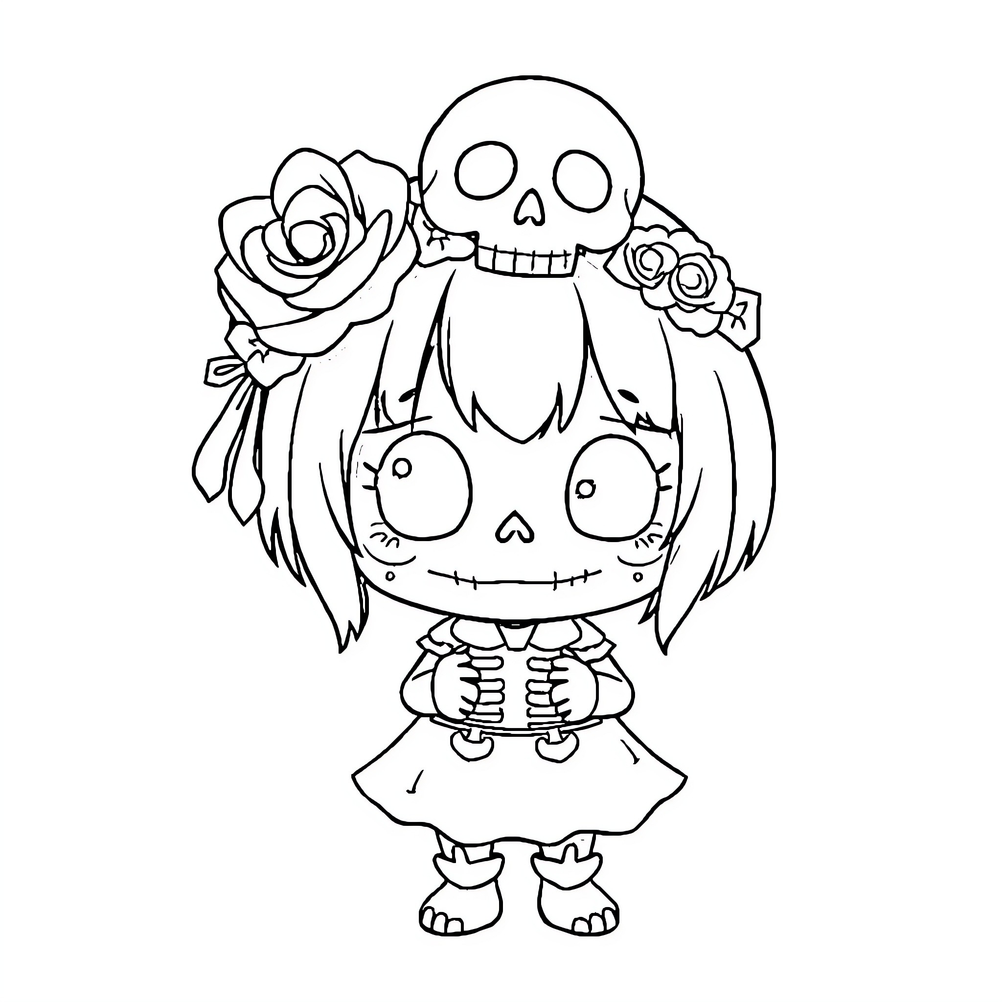 Kuromi's Spooky Charm Coloring Page (free black-and-white line drawing printable PDF for all, from beginners to advanced learners, including children, teens, adults, and seniors)