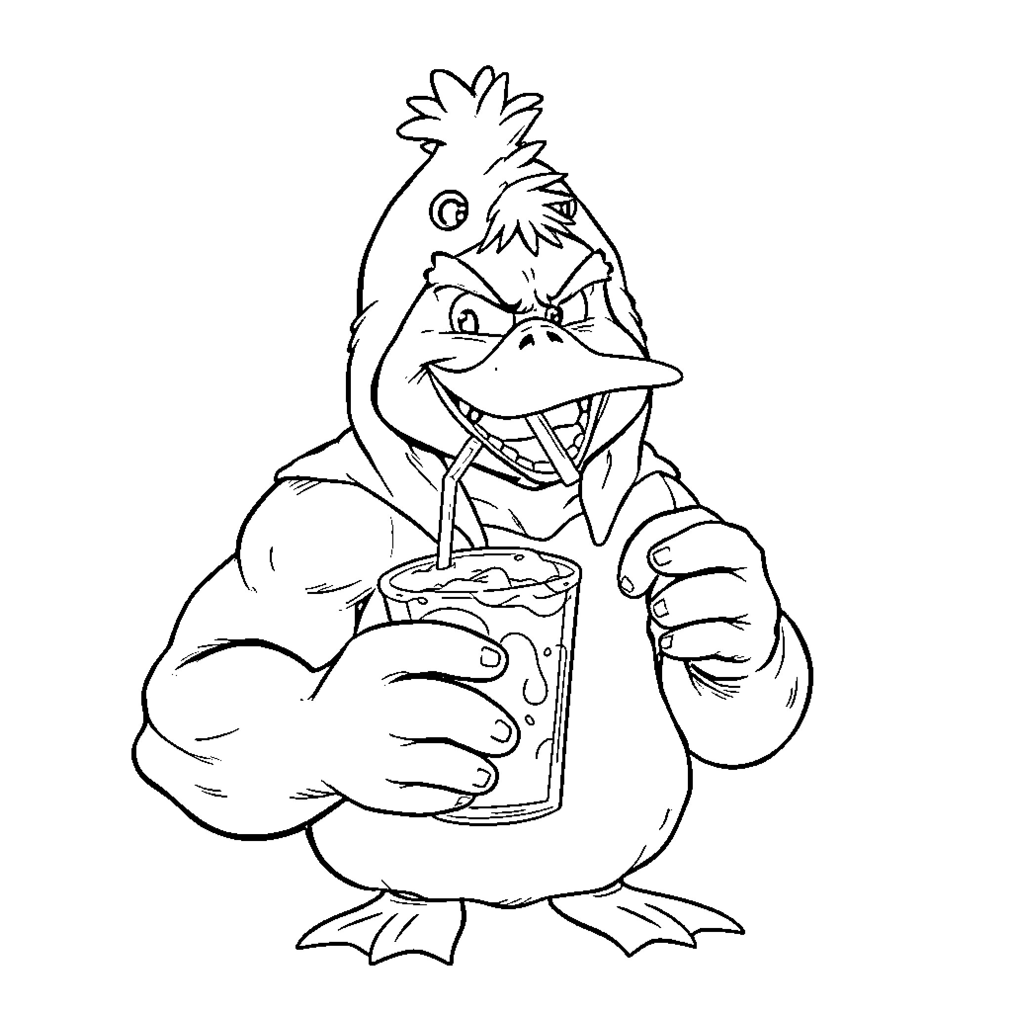 Hulk Enjoying a Refreshing Beverage Coloring Page (free black-and-white line drawing printable PDF for all, from beginners to advanced learners, including children, teens, adults, and seniors)