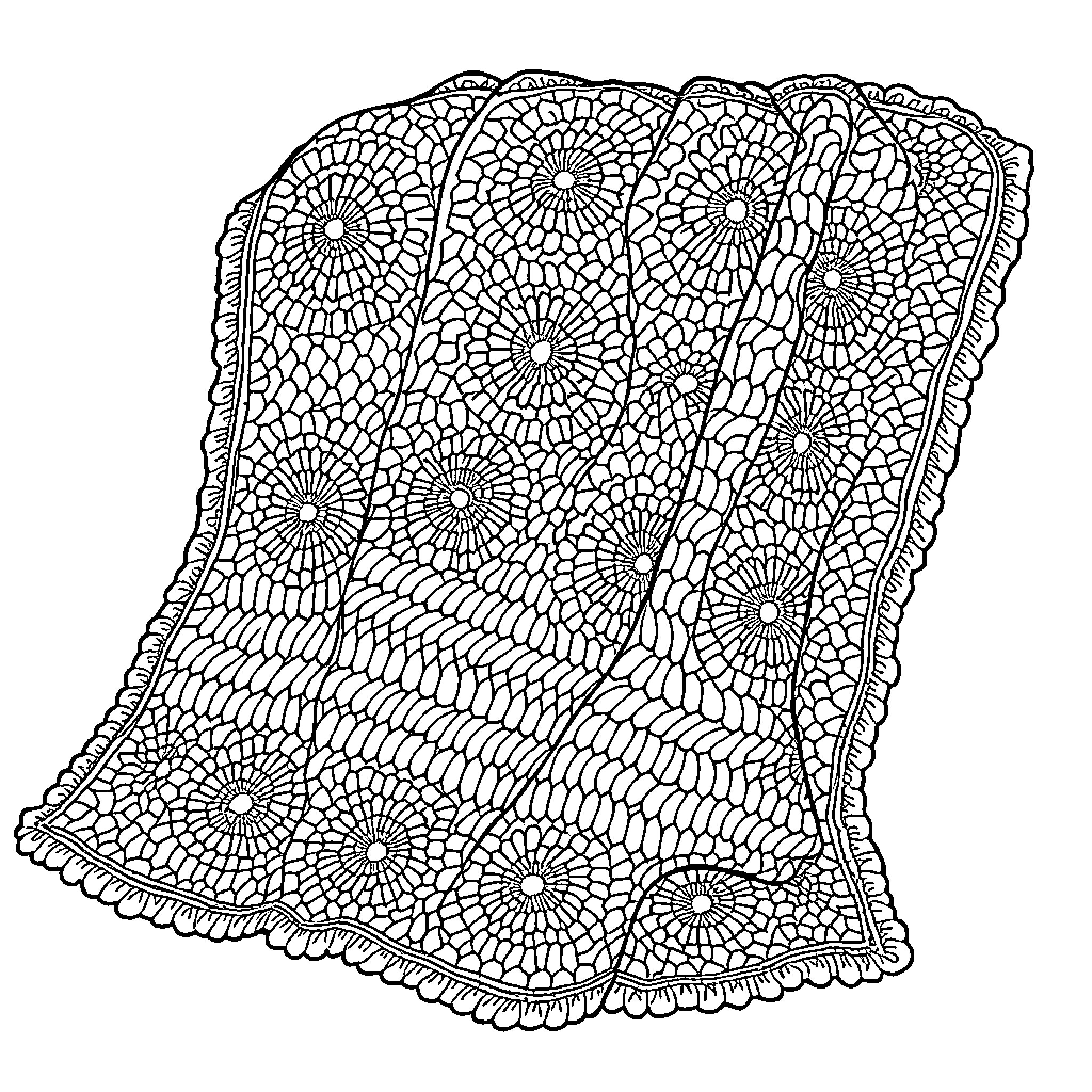 Blanket of intricate lace patterns Coloring Page (free black-and-white line drawing printable PDF for all, from beginners to advanced learners, including children, teens, adults, and seniors)