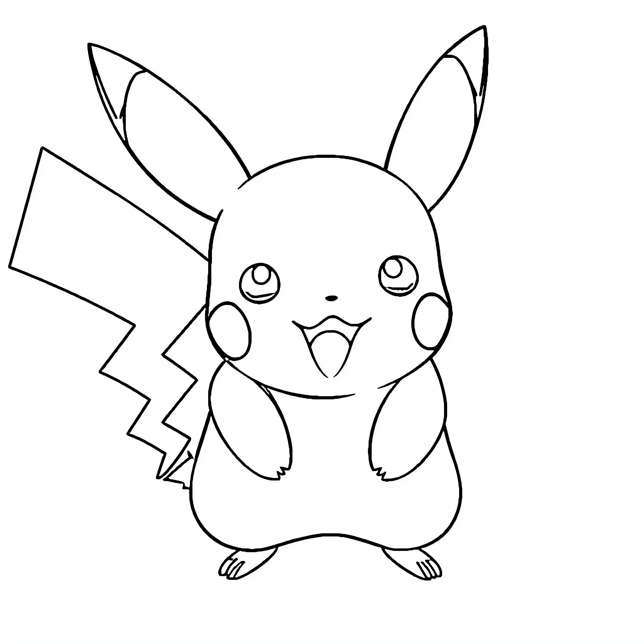 Pikachu excited expression and pose Coloring Page (free black-and-white line drawing printable PDF for all, from beginners to advanced learners, including children, teens, adults, and seniors)