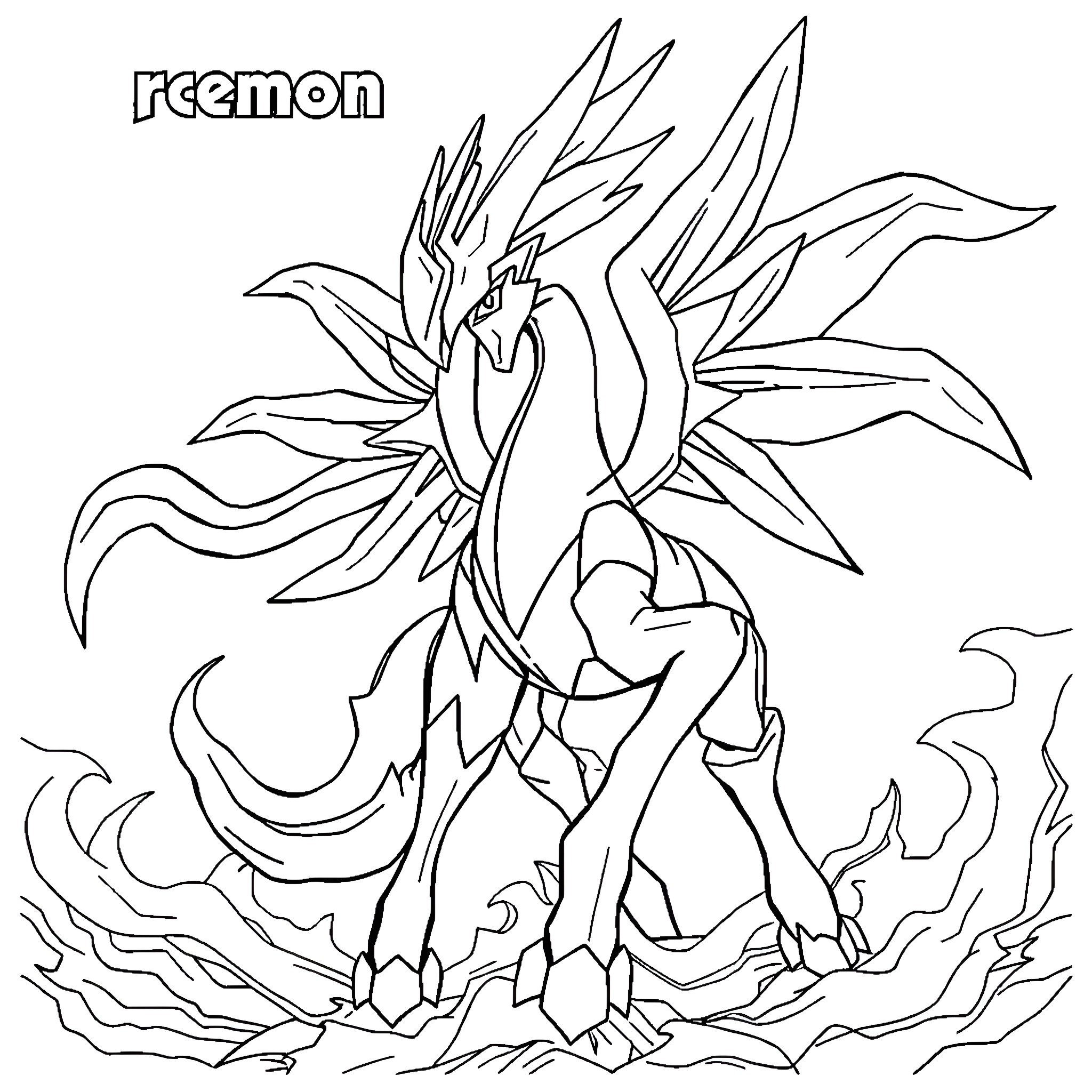 Arceus Legendary Pokemon Unleashing Powerful Energy Coloring Page (free black-and-white line drawing printable PDF for all, from beginners to advanced learners, including children, teens, adults, and seniors)