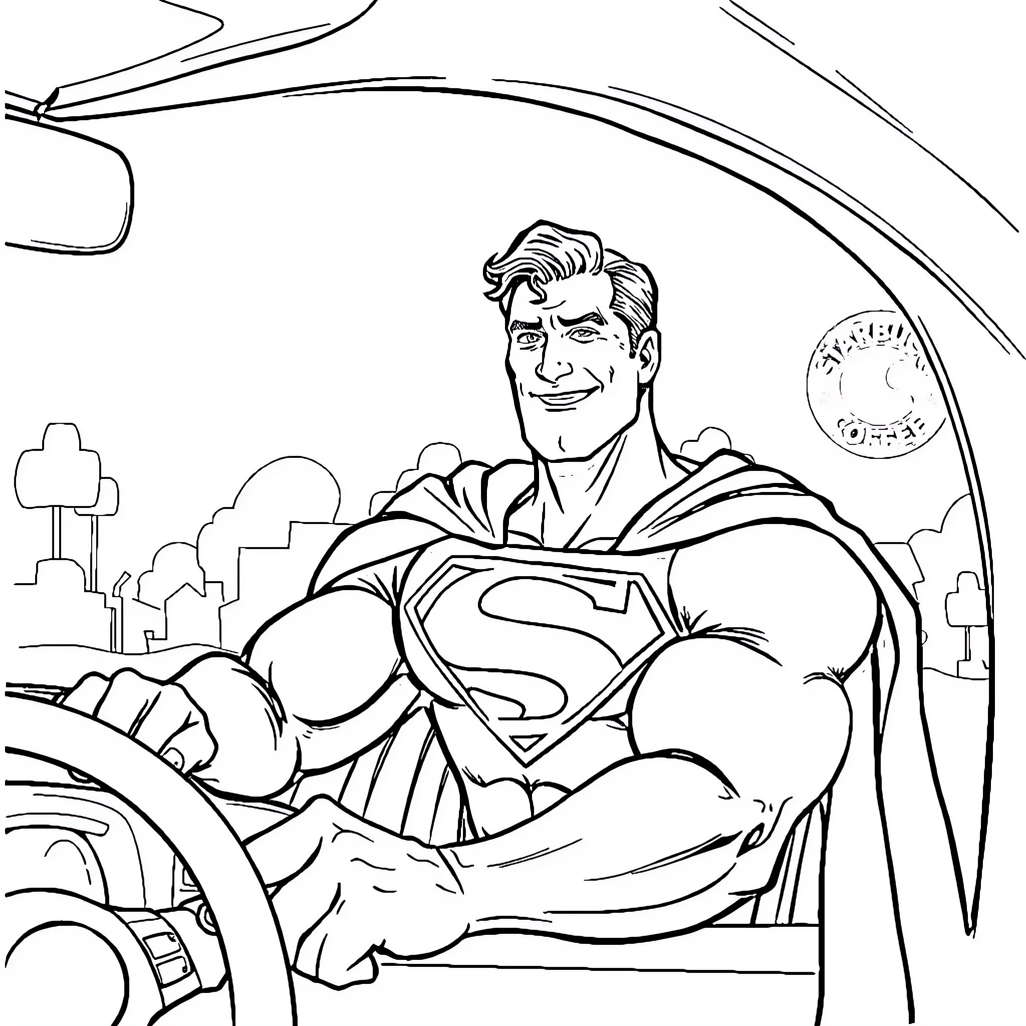 Superman rushing to save the day Coloring Page (free black-and-white line drawing printable PDF for all, from beginners to advanced learners, including children, teens, adults, and seniors)