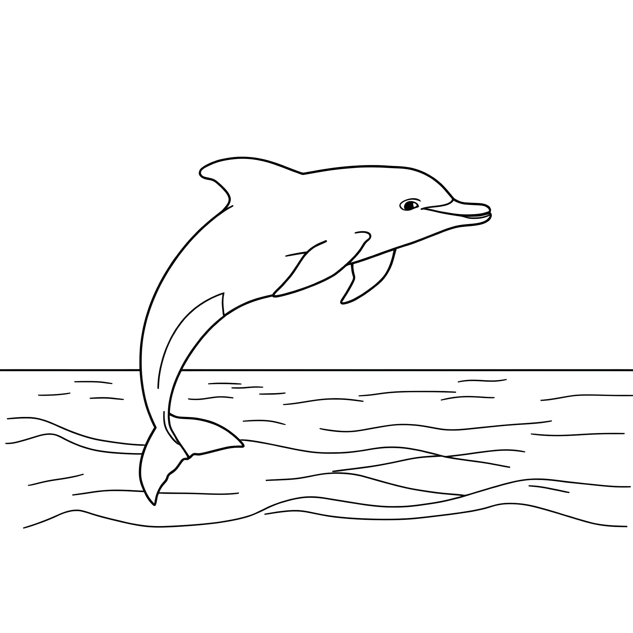Dolphin swimming gracefully in the ocean Coloring Page (free black-and-white line drawing printable PDF for all, from beginners to advanced learners, including children, teens, adults, and seniors)