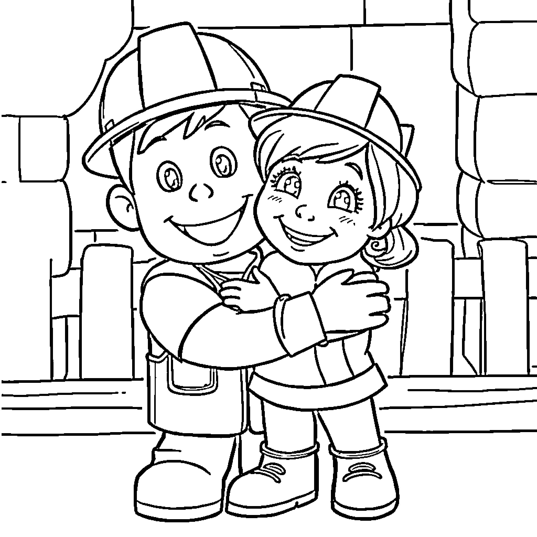 Bob the Builder and Wendy working together Coloring Page (free black-and-white line drawing printable PDF for all, from beginners to advanced learners, including children, teens, adults, and seniors)