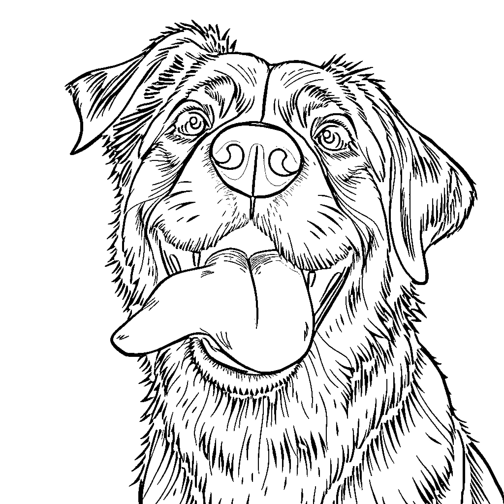Chien with a happy and friendly expression Coloring Page (free black-and-white line drawing printable PDF for all, from beginners to advanced learners, including children, teens, adults, and seniors)