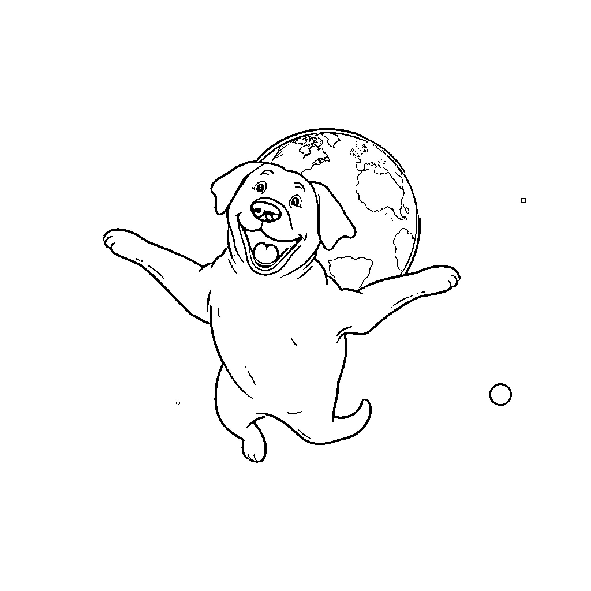 Labrador playfully embracing the world Coloring Page (free black-and-white line drawing printable PDF for all, from beginners to advanced learners, including children, teens, adults, and seniors)