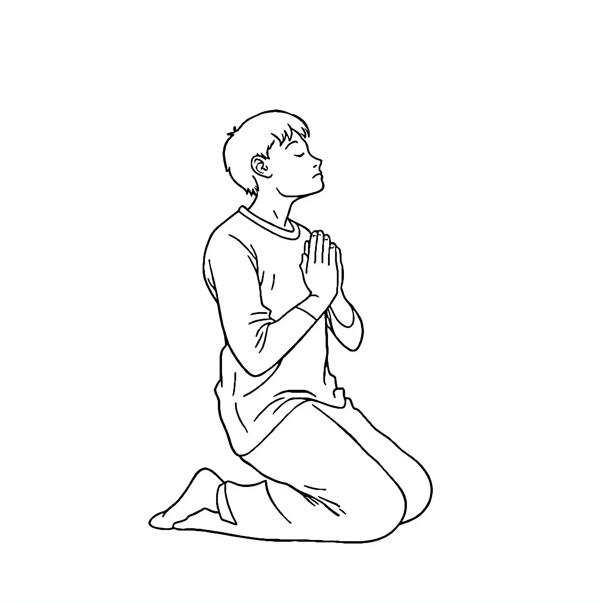 Prayer of a young person in contemplation Coloring Page (free black-and-white line drawing printable PDF for all, from beginners to advanced learners, including children, teens, adults, and seniors)