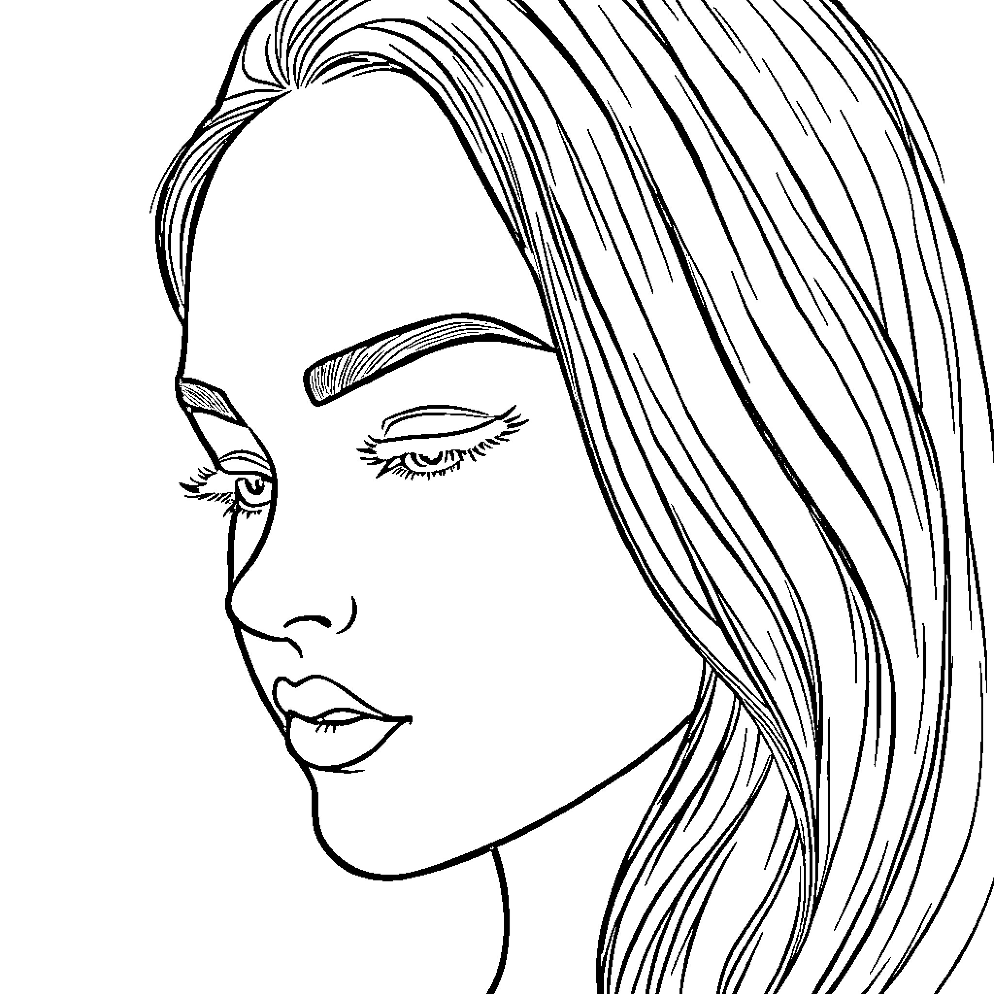 Eyebrow Silhouette: Alluring Gaze Coloring Page (free black-and-white line drawing printable PDF for all, from beginners to advanced learners, including children, teens, adults, and seniors)