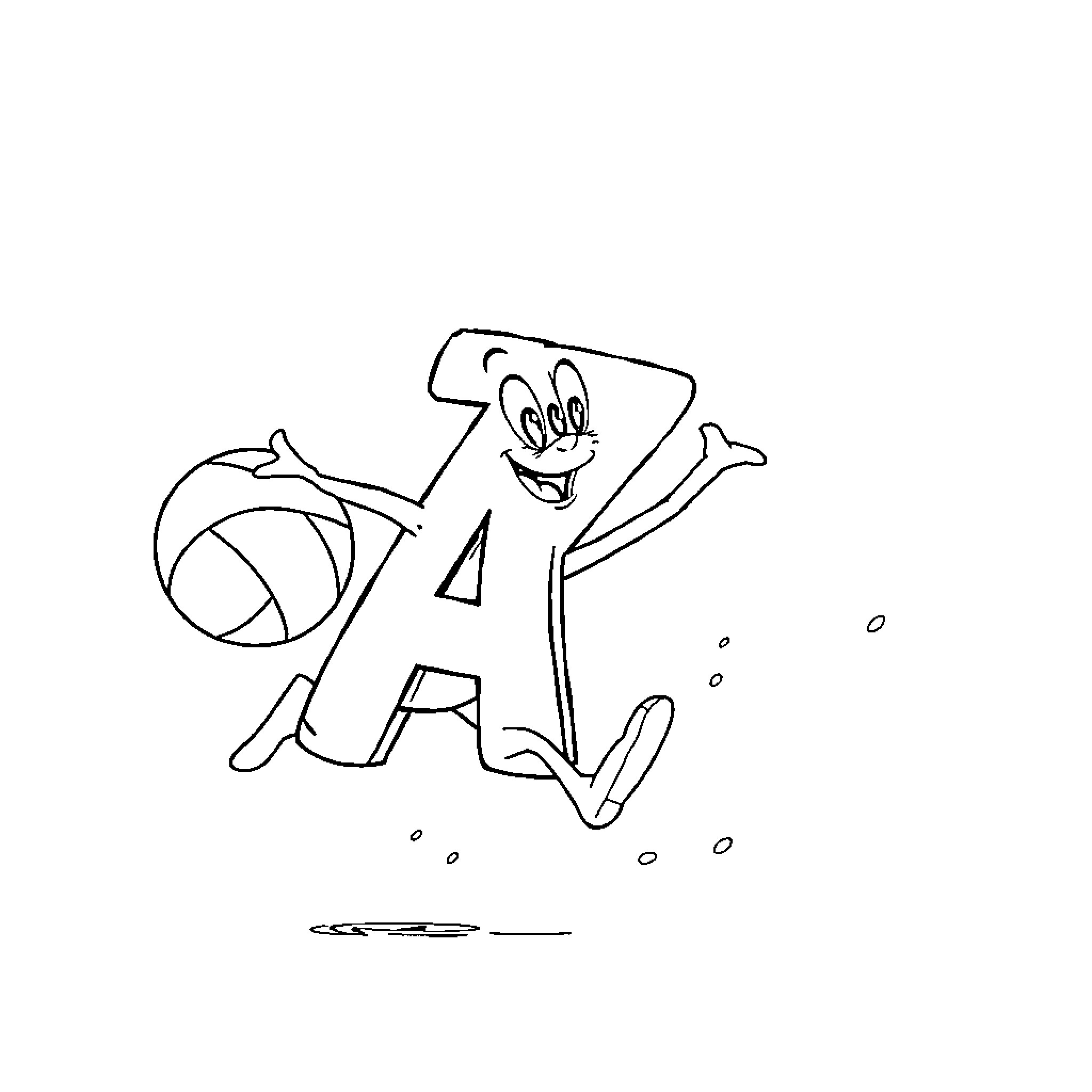 Letter from a Joyful Cartoon Character Coloring Page (free black-and-white line drawing printable PDF for all, from beginners to advanced learners, including children, teens, adults, and seniors)