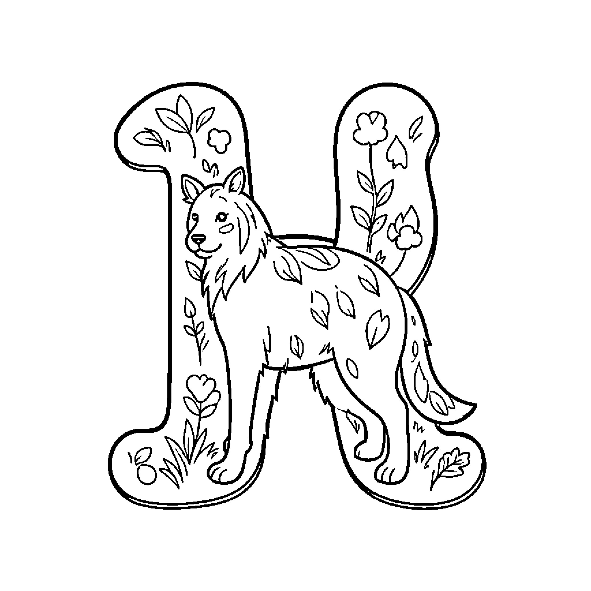 Animal with floral pattern and leaves Coloring Page (free black-and-white line drawing printable PDF for all, from beginners to advanced learners, including children, teens, adults, and seniors)
