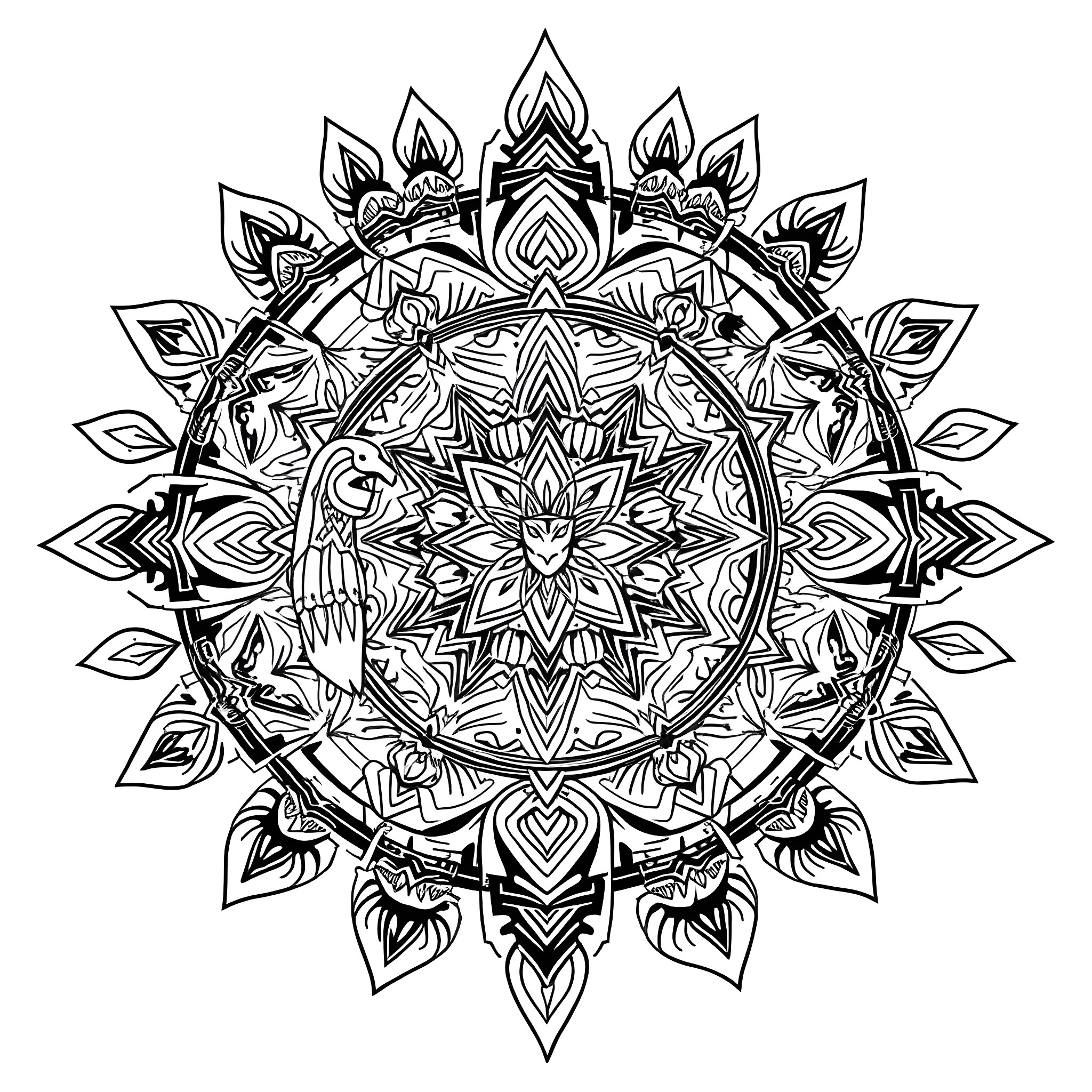 Mandala with intricate floral patterns and symmetrical design Coloring Page (free black-and-white line drawing printable PDF for all, from beginners to advanced learners, including children, teens, adults, and seniors)