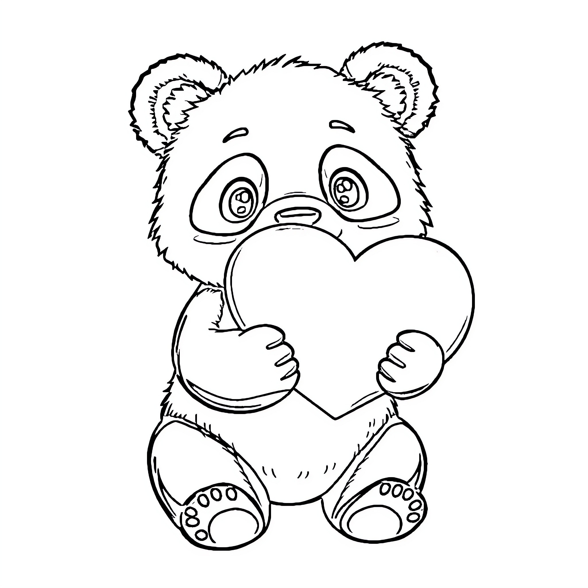 Panda holding a heart-shaped object Coloring Page (free black-and-white line drawing printable PDF for all, from beginners to advanced learners, including children, teens, adults, and seniors)