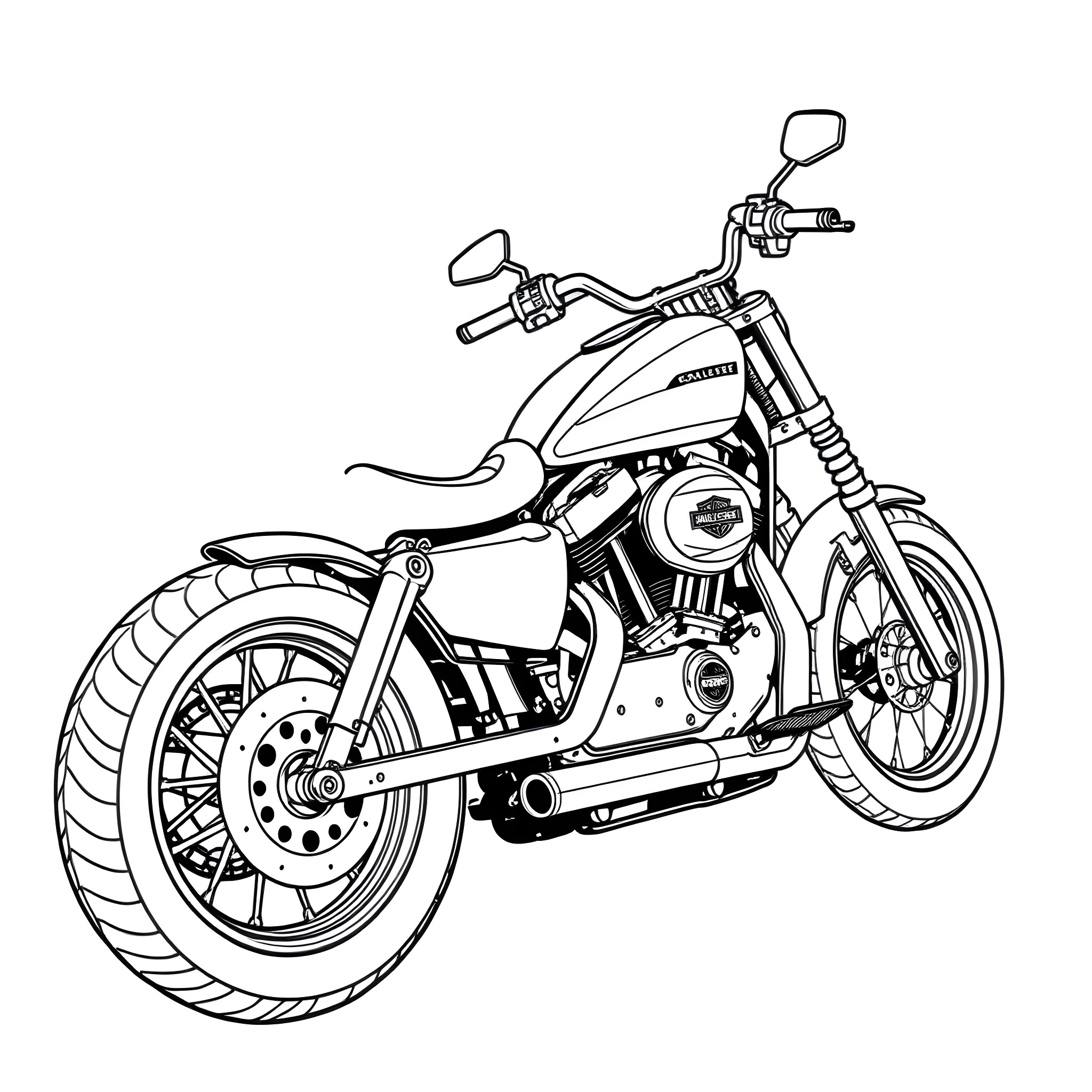 Motorcycle with sleek design and customized features Coloring Page (free black-and-white line drawing printable PDF for all, from beginners to advanced learners, including children, teens, adults, and seniors)