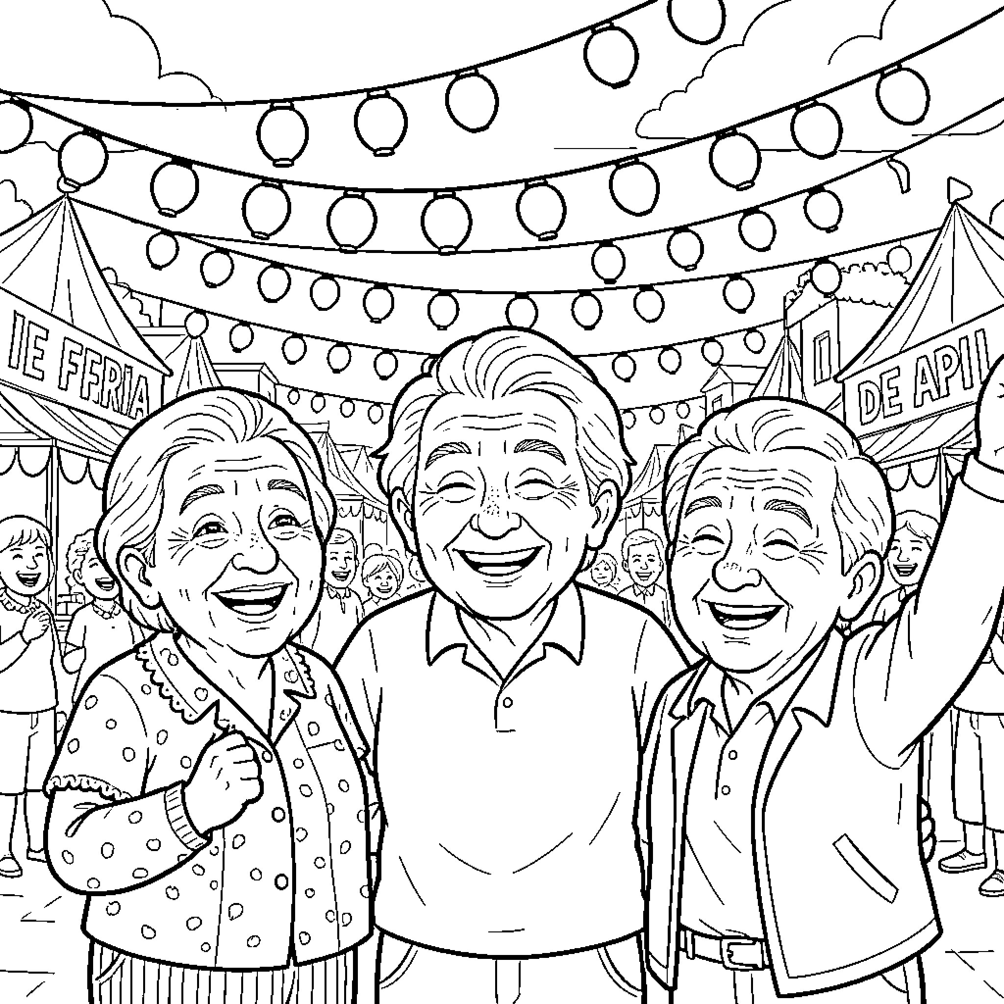 Persona of Joyful Celebration Coloring Page (free black-and-white line drawing printable PDF for all, from beginners to advanced learners, including children, teens, adults, and seniors)