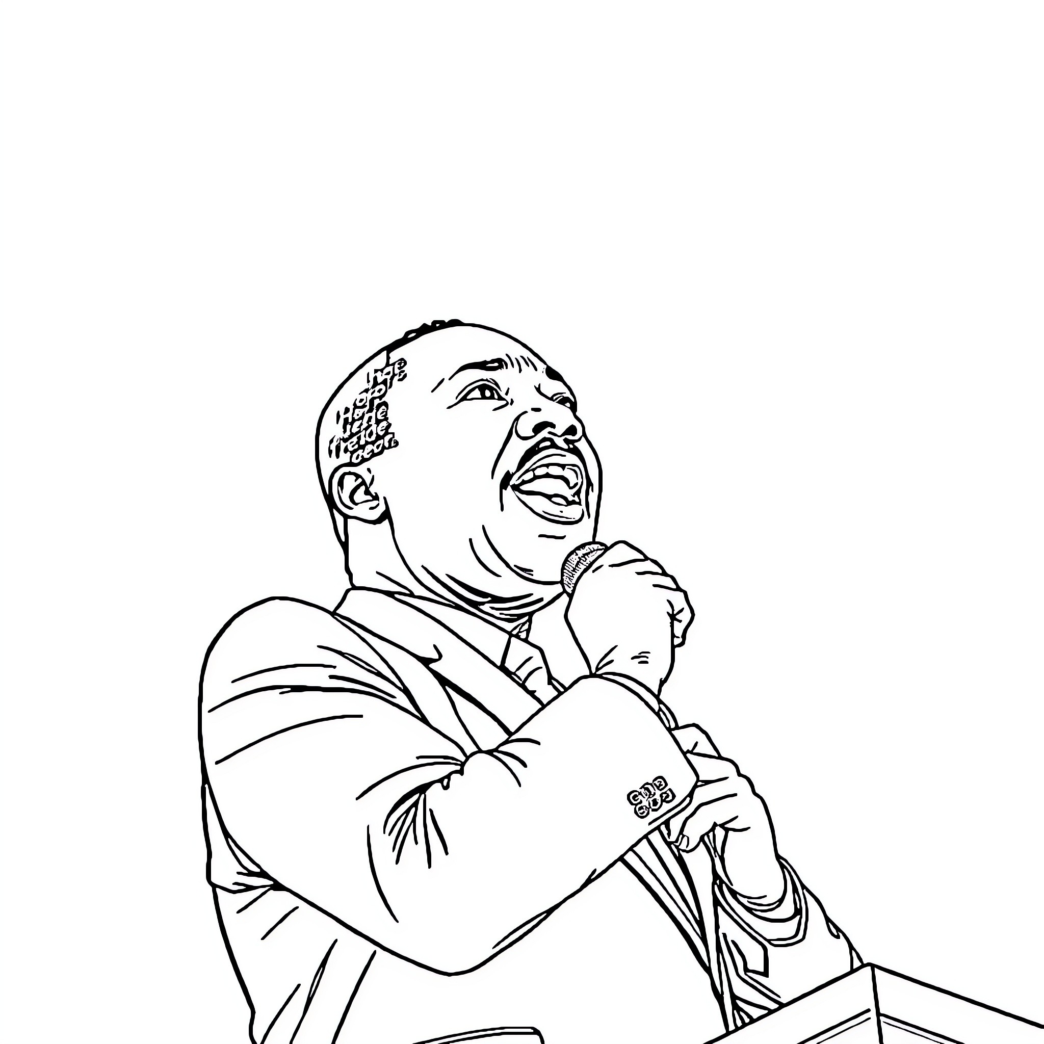 Martin Luther King Jr. Delivering an Inspiring Speech Coloring Page (free black-and-white line drawing printable PDF for all, from beginners to advanced learners, including children, teens, adults, and seniors)