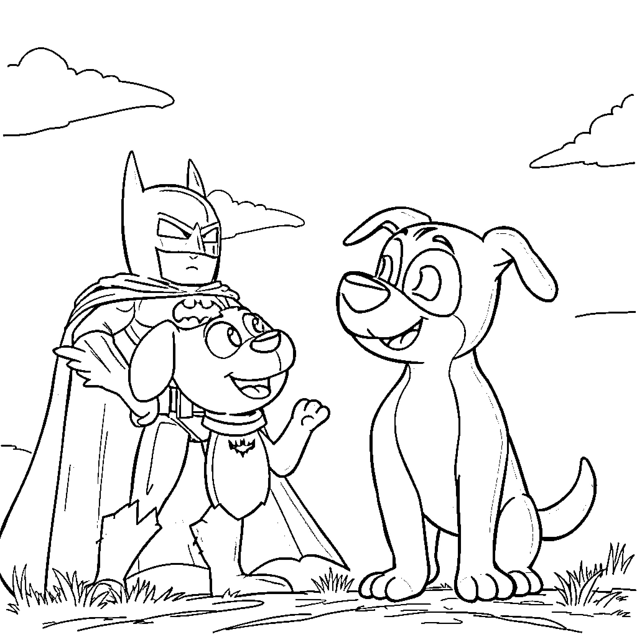 Bluey and friends explore the outdoors Coloring Page (free black-and-white line drawing printable PDF for all, from beginners to advanced learners, including children, teens, adults, and seniors)
