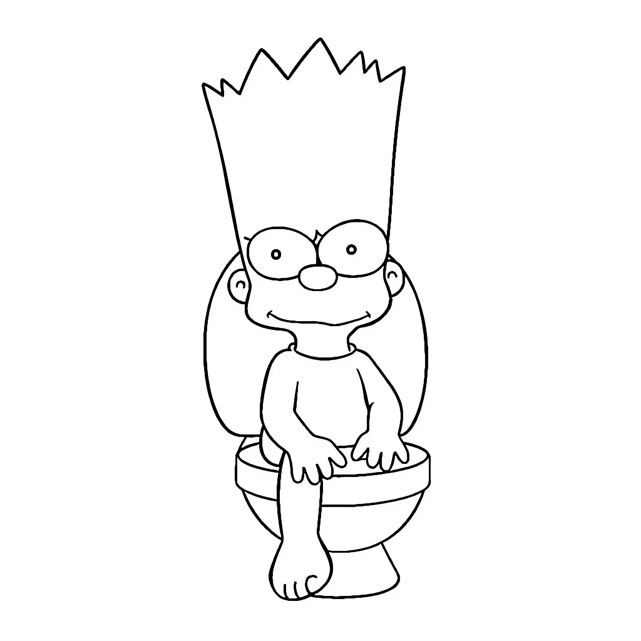 Bart Simpson sitting on the toilet Coloring Page (free black-and-white line drawing printable PDF for all, from beginners to advanced learners, including children, teens, adults, and seniors)