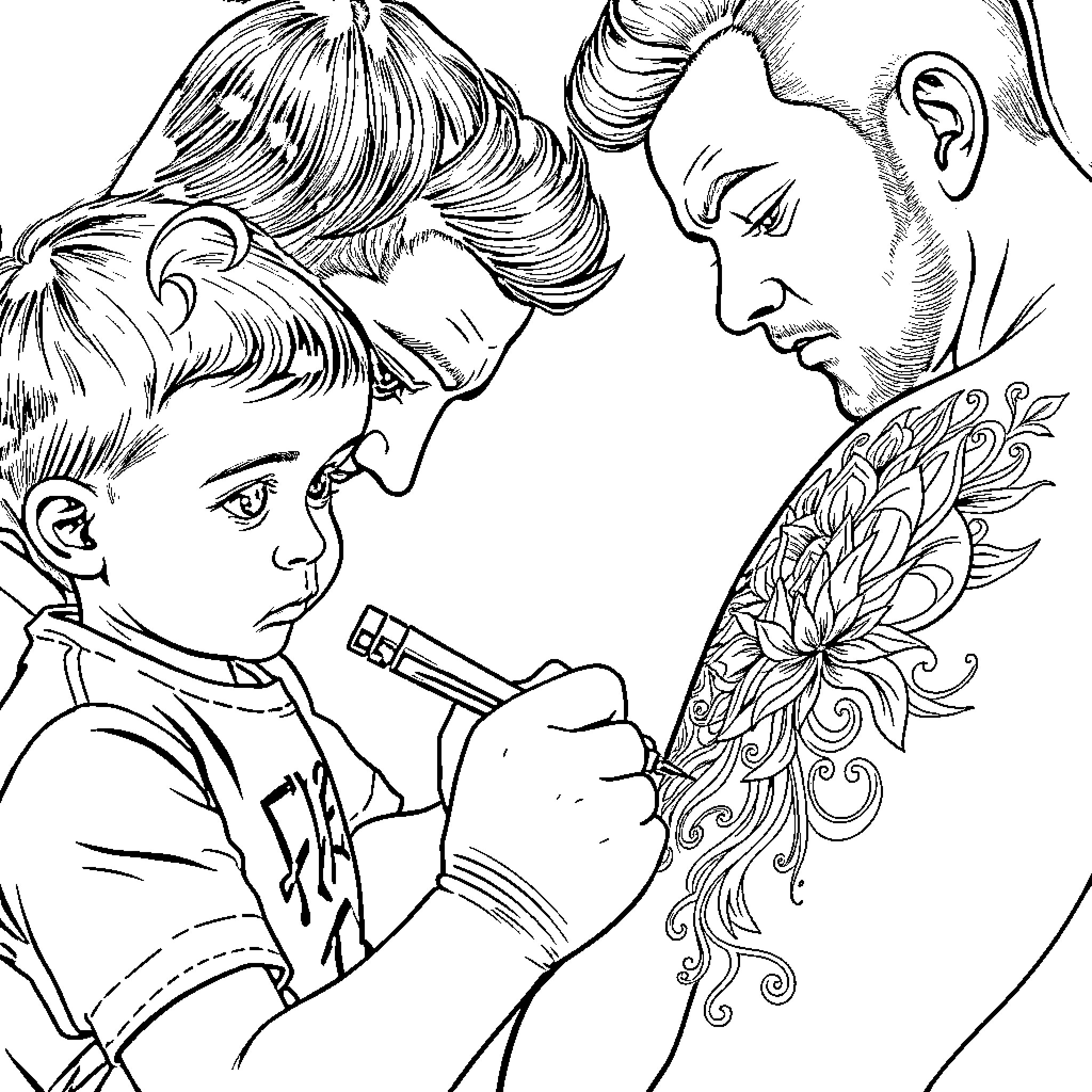 Tattoo Artist Concentrating on Detailed Ink Work Coloring Page (free black-and-white line drawing printable PDF for all, from beginners to advanced learners, including children, teens, adults, and seniors)