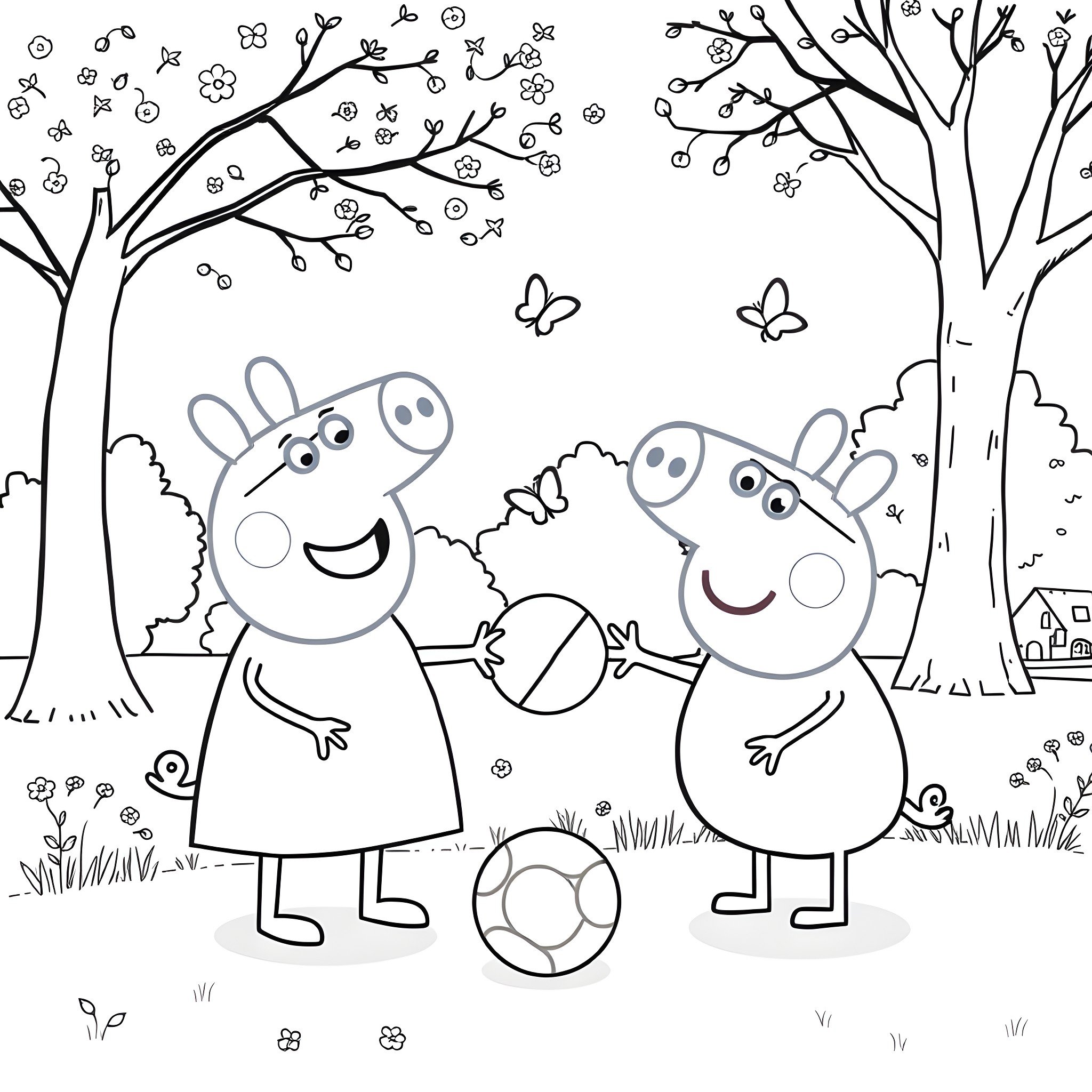 Bluey and Friends Enjoying Outdoor Adventure Coloring Page (free black-and-white line drawing printable PDF for all, from beginners to advanced learners, including children, teens, adults, and seniors)