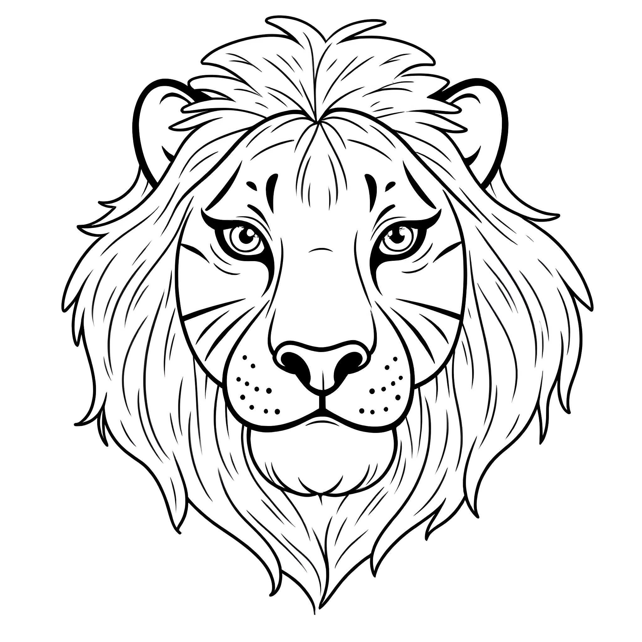 Tiger Lion Fierce Expression Coloring Page (free black-and-white line drawing printable PDF for all, from beginners to advanced learners, including children, teens, adults, and seniors)