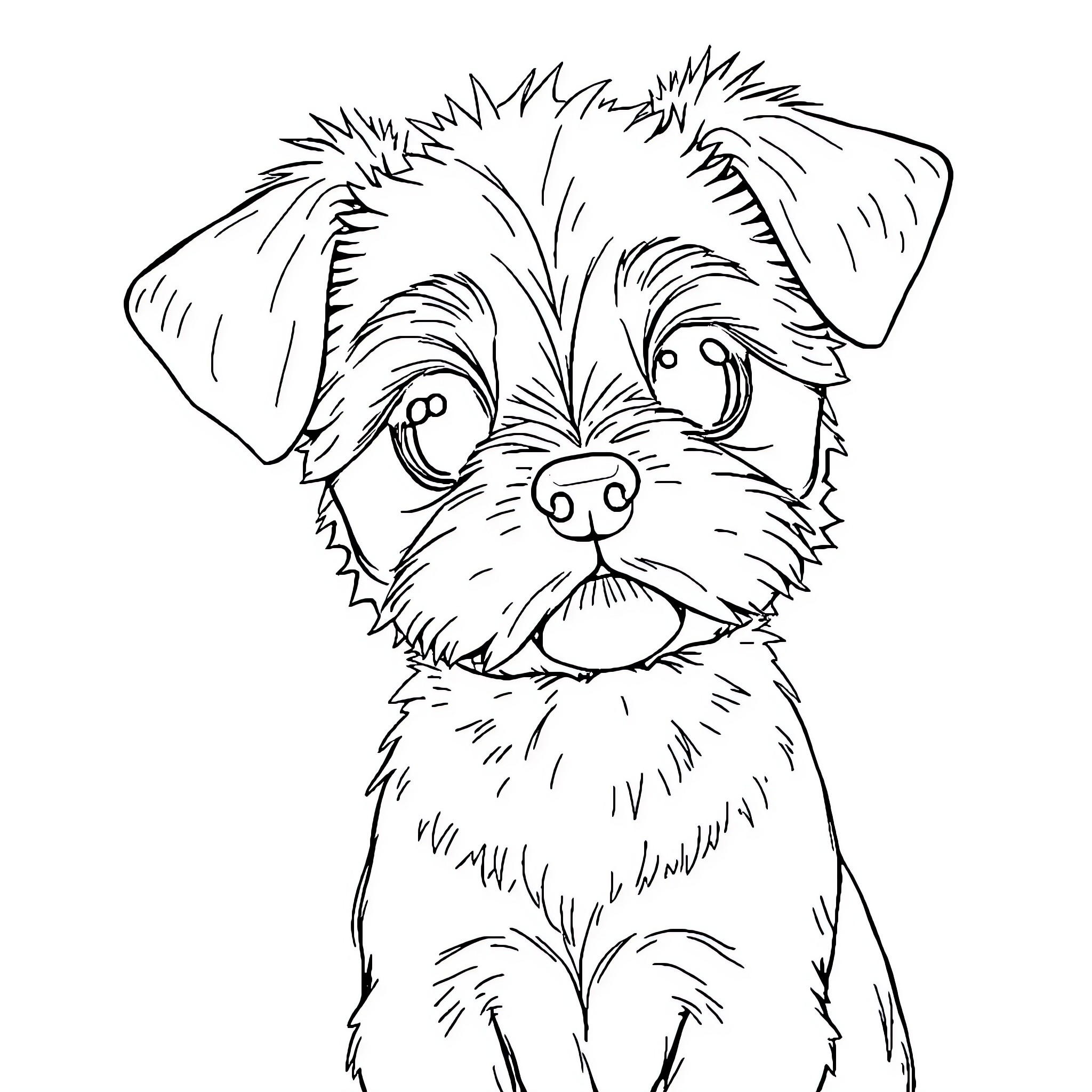 Dog with curious expression on white background Coloring Page (free black-and-white line drawing printable PDF for all, from beginners to advanced learners, including children, teens, adults, and seniors)