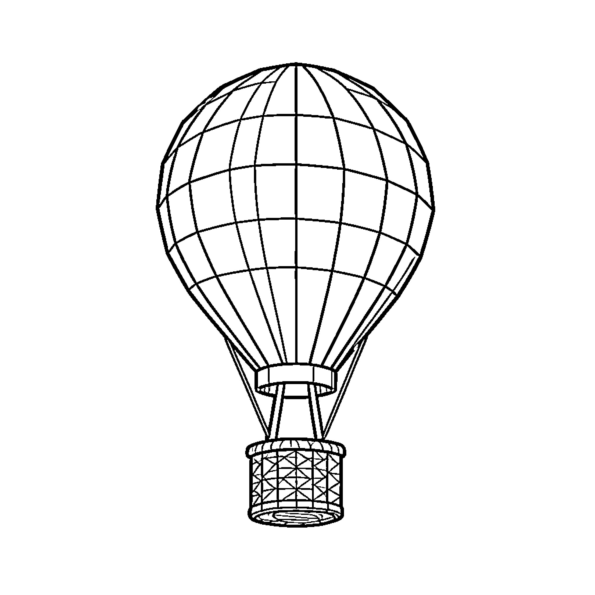 Hot Air Balloon floating high in the sky Coloring Page (free black-and-white line drawing printable PDF for all, from beginners to advanced learners, including children, teens, adults, and seniors)