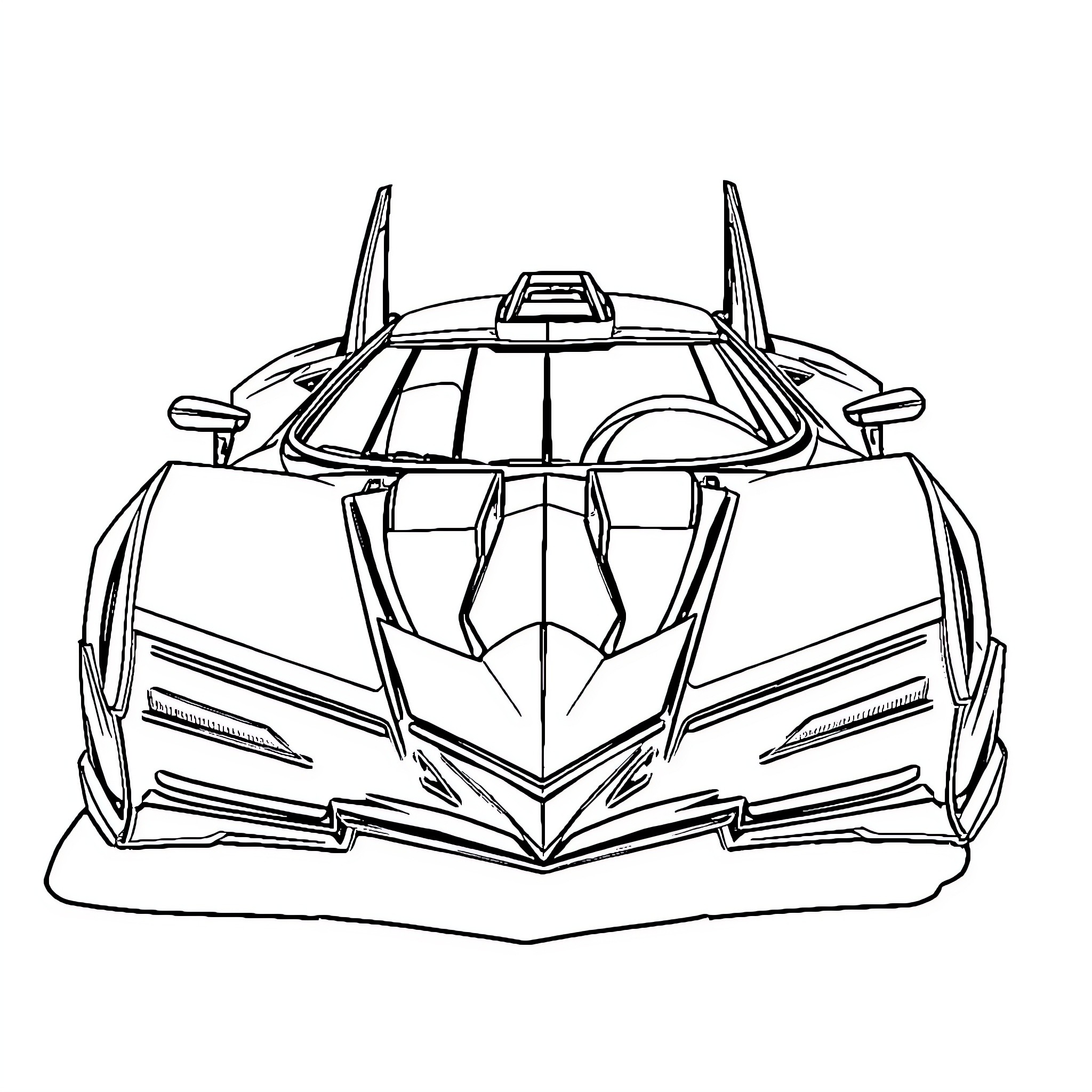 Batmobile with futuristic wings and sleek design Coloring Page (free black-and-white line drawing printable PDF for all, from beginners to advanced learners, including children, teens, adults, and seniors)