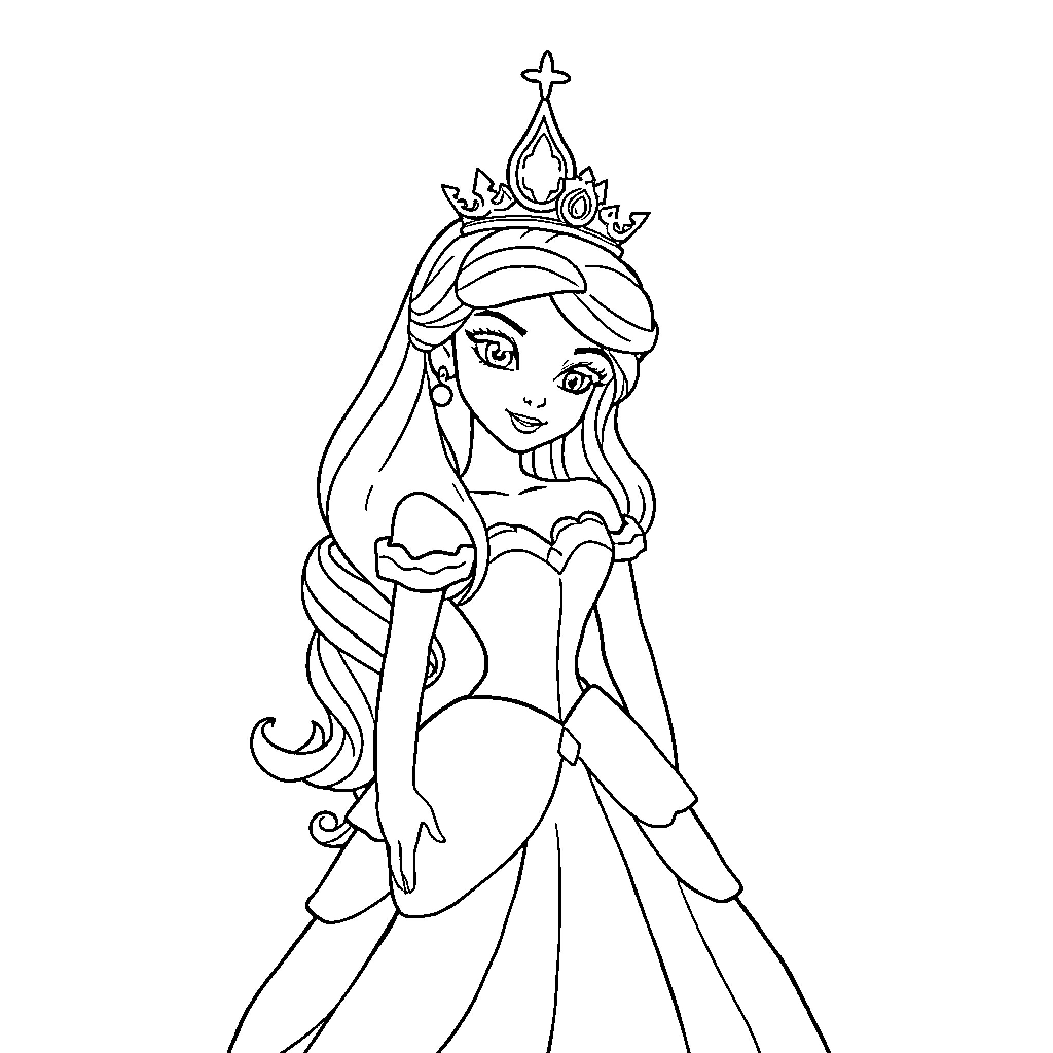 Princess Holding a Magical Orb Coloring Page (free black-and-white line drawing printable PDF for all, from beginners to advanced learners, including children, teens, adults, and seniors)