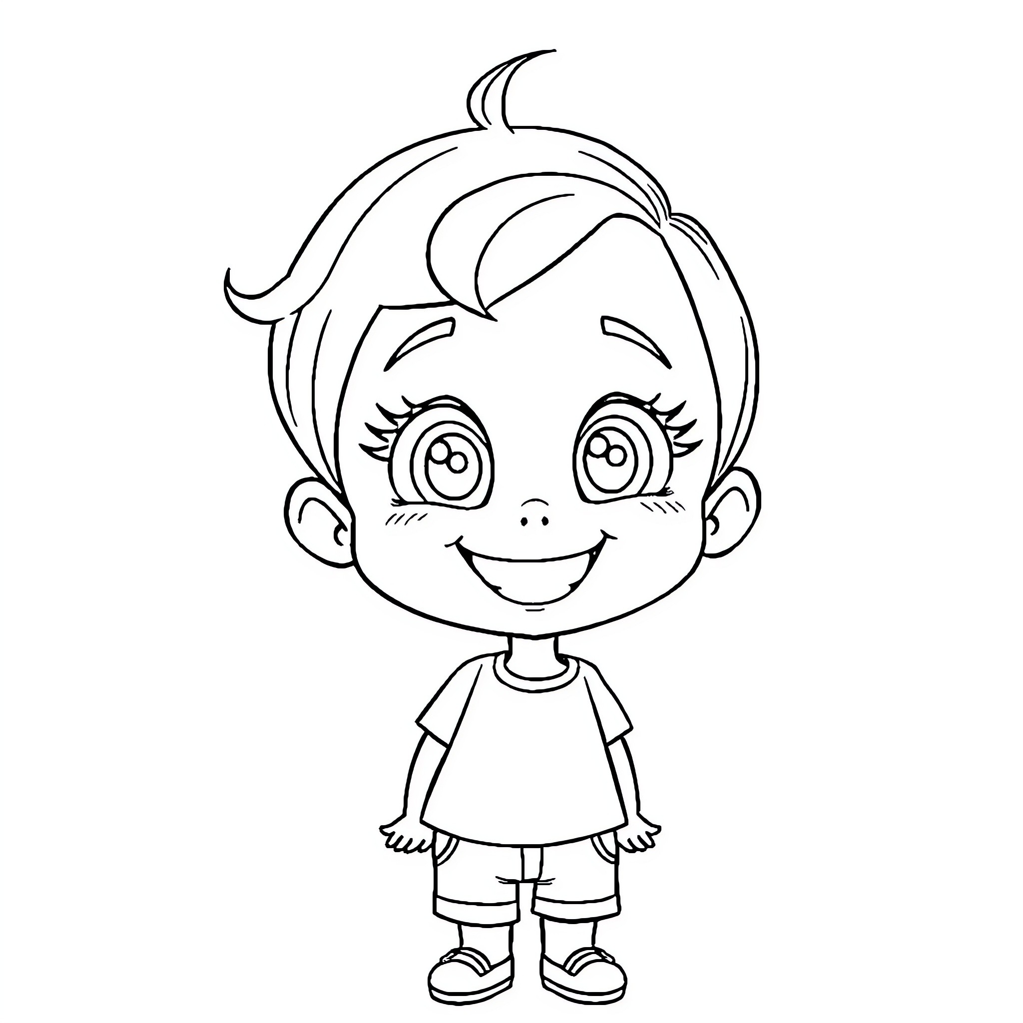 Sasha's Cheerful Cartoon Adventure Coloring Page (free black-and-white line drawing printable PDF for all, from beginners to advanced learners, including children, teens, adults, and seniors)