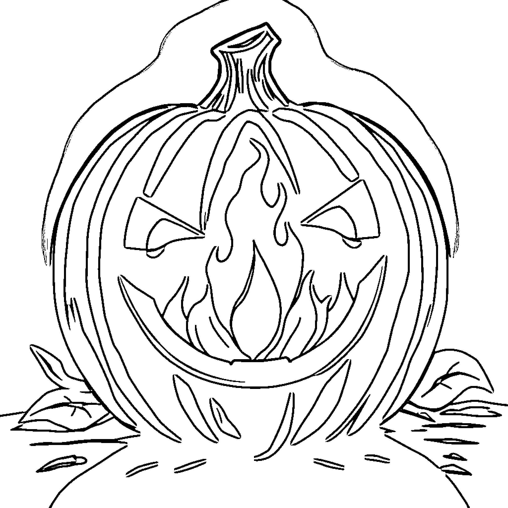 Jack-o'-lantern with carved expressions Coloring Page (free black-and-white line drawing printable PDF for all, from beginners to advanced learners, including children, teens, adults, and seniors)