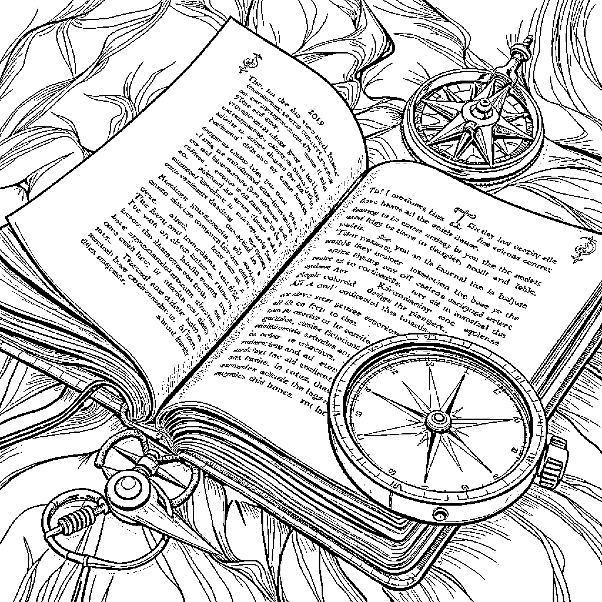 Journal of Adventurous Discoveries Coloring Page (free black-and-white line drawing printable PDF for all, from beginners to advanced learners, including children, teens, adults, and seniors)