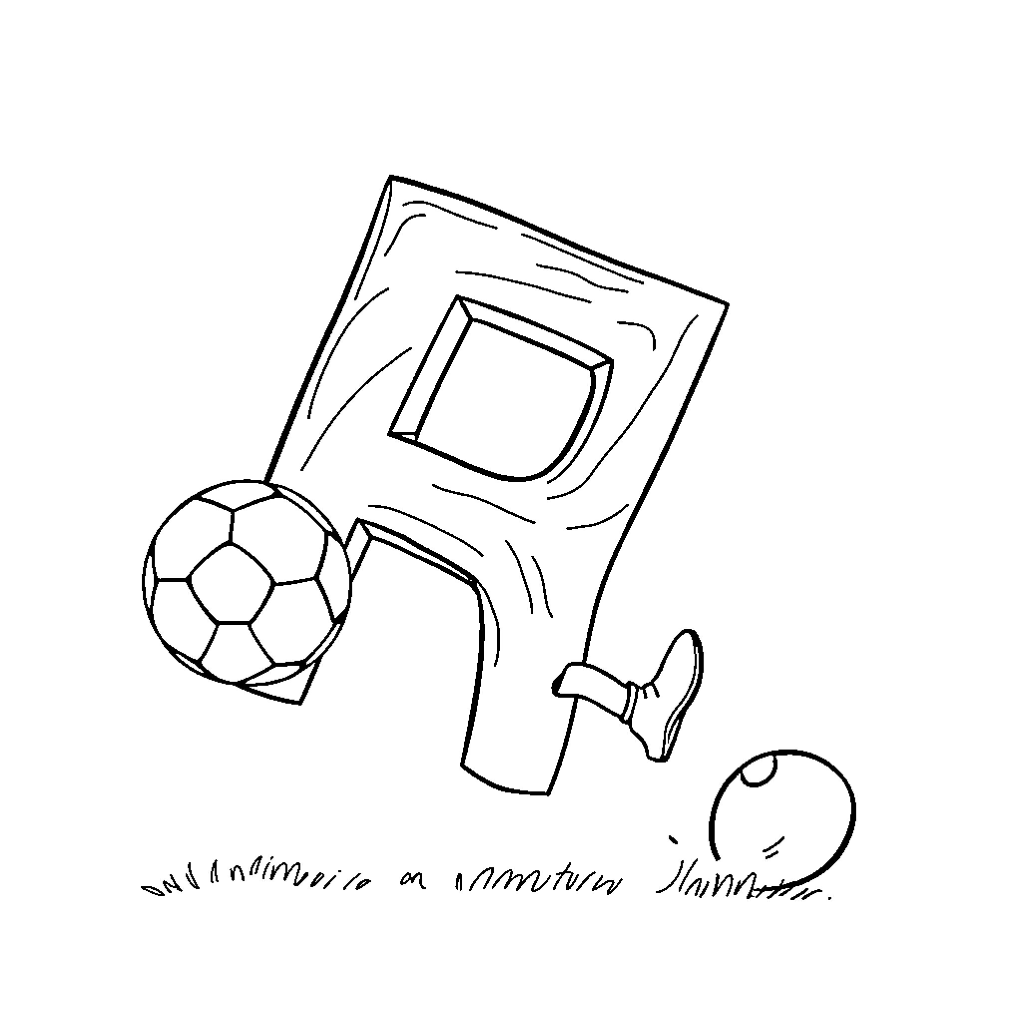 Letter on a minimalist drawing of sports equipment Coloring Page (free black-and-white line drawing printable PDF for all, from beginners to advanced learners, including children, teens, adults, and seniors)