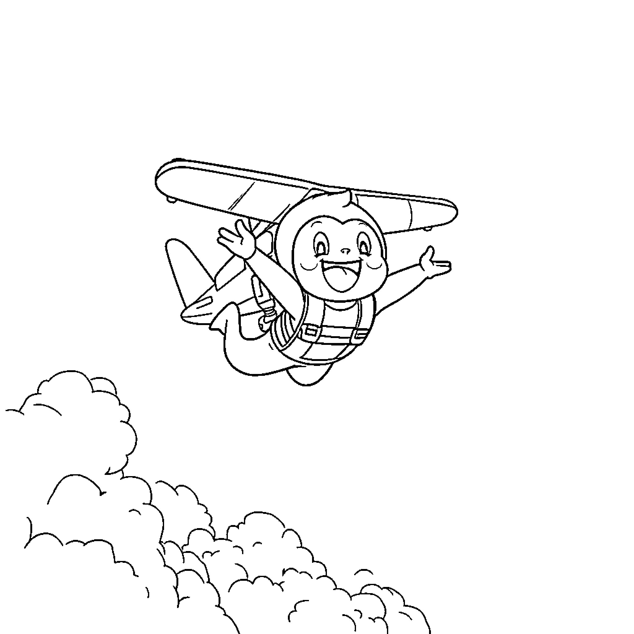 Labubu's Exciting Plane Ride Coloring Page (free black-and-white line drawing printable PDF for all, from beginners to advanced learners, including children, teens, adults, and seniors)